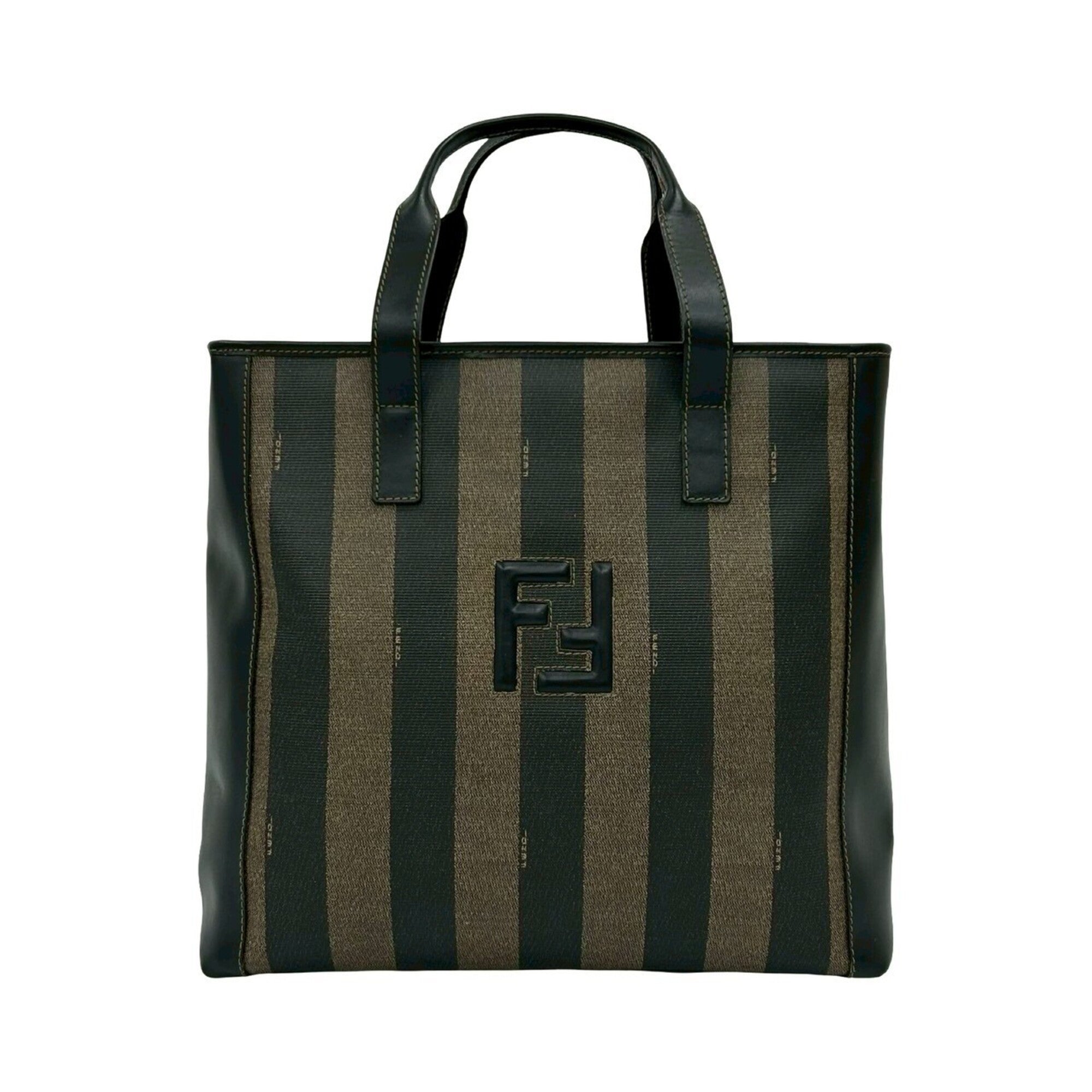 Fendi Black Khaki Leather Pvc Handbag Tote Bag (Pre-Owned)