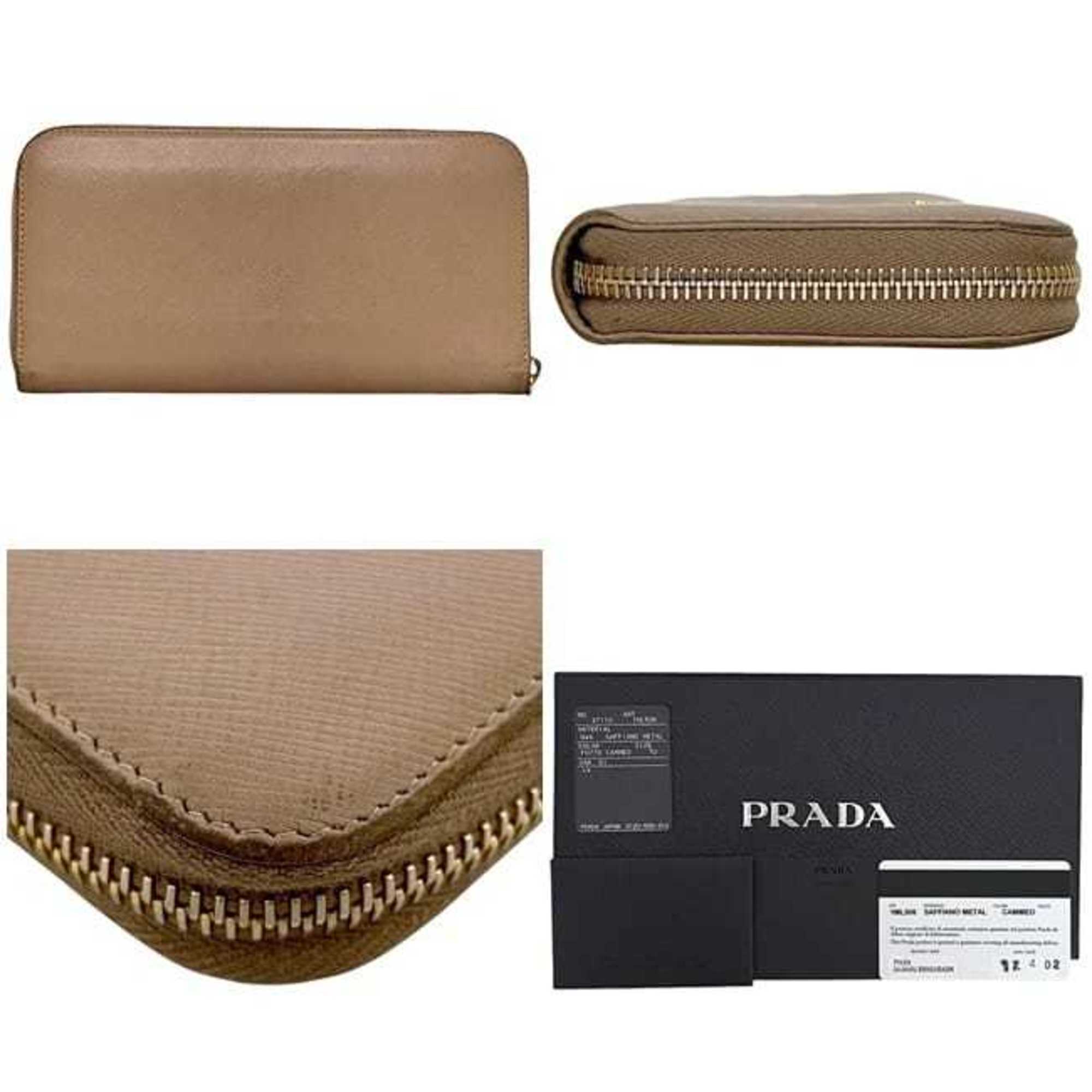 Prada Pink Beige Saffiano Metal Long Wallet (Bi-Fold) (Pre-Owned)