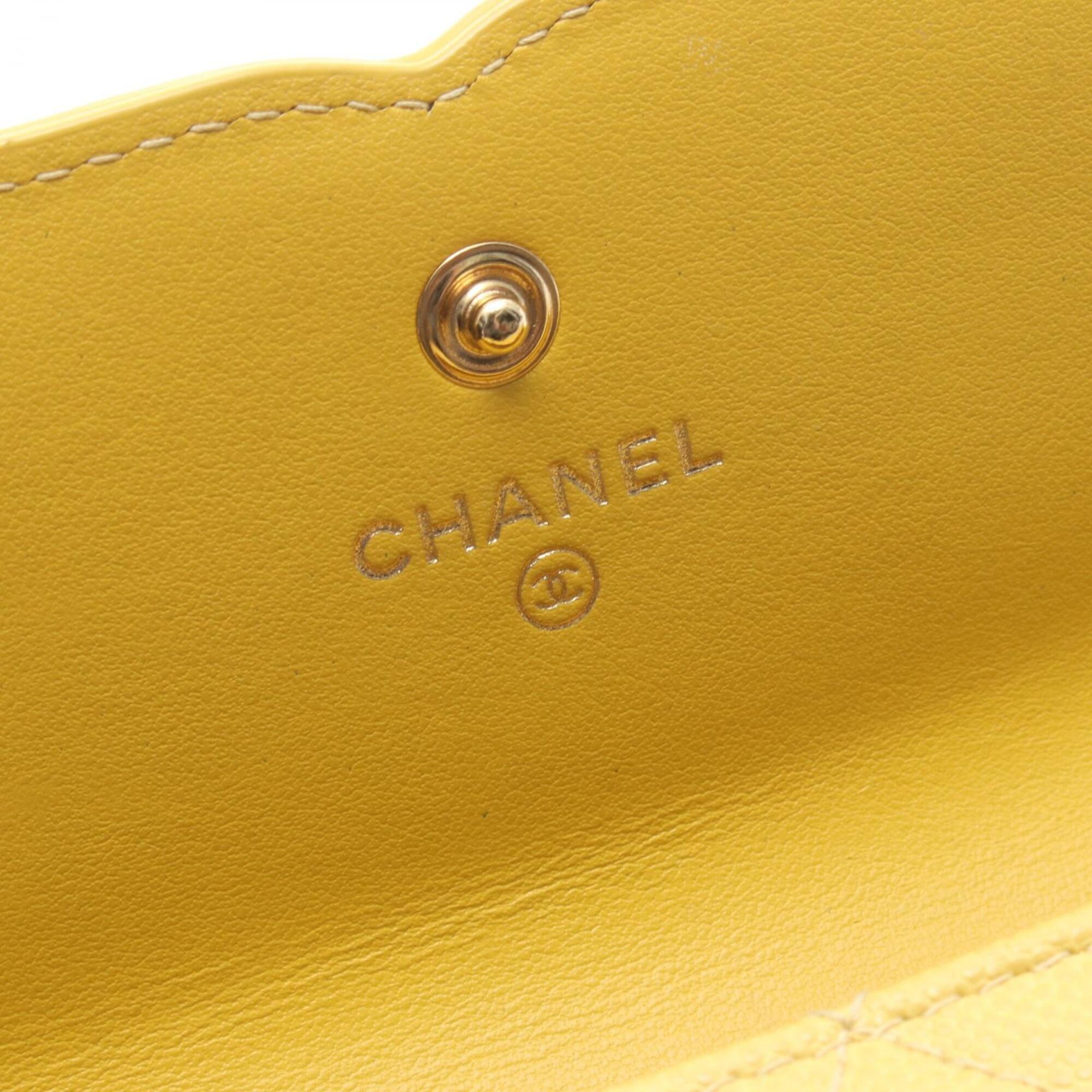 Chanel Yellow Grained Calfskin Leather Long Wallet (Bi-Fold) (Pre-Owned)