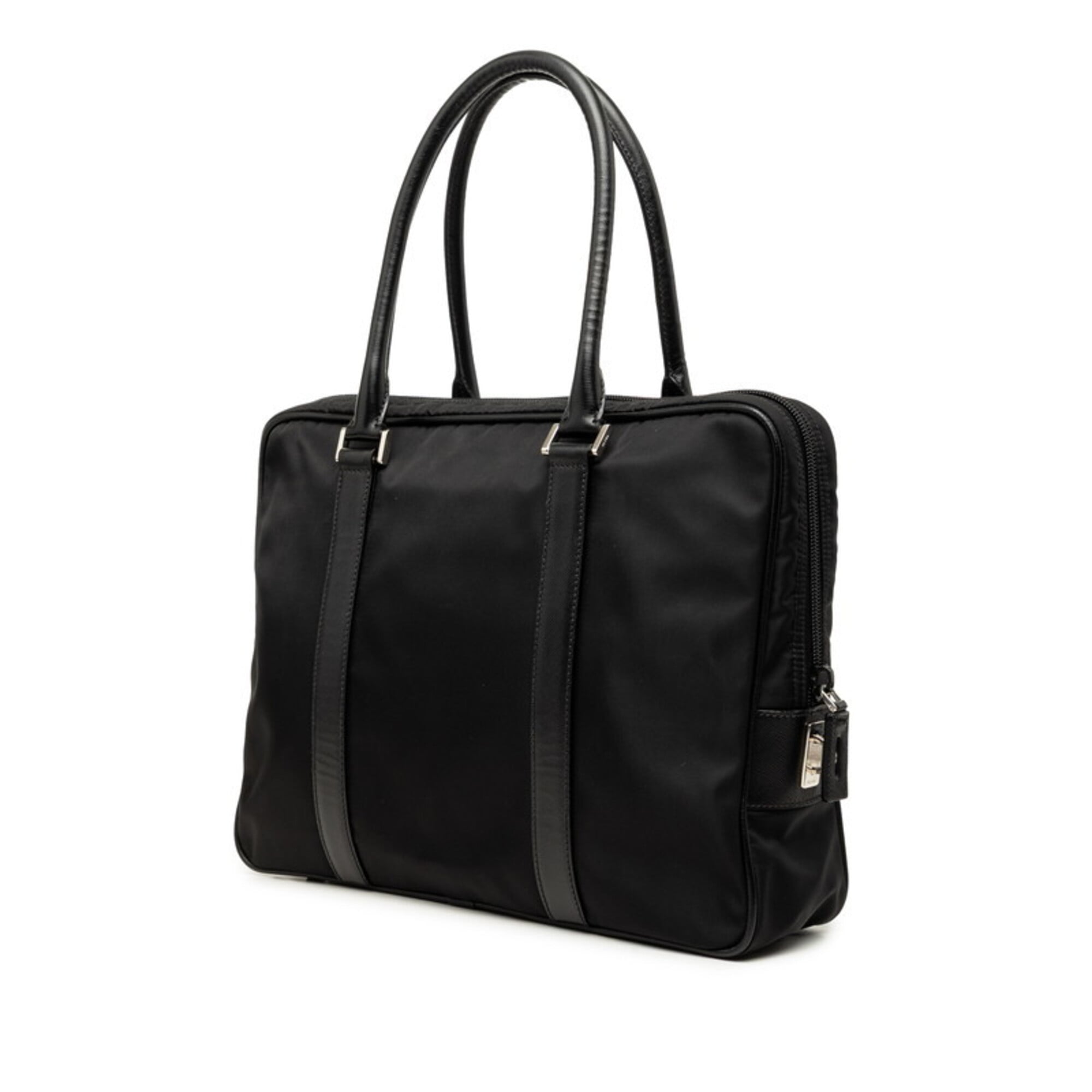 Prada Black Nylon Leather Briefcase (Pre-Owned)