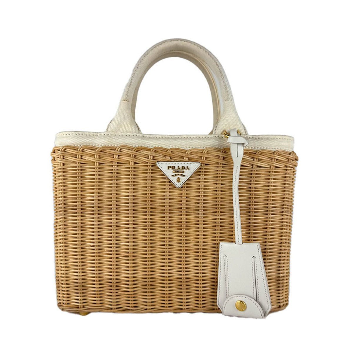 Prada Ivory Canvas Handbag Shoulder Bag (Pre-Owned)
