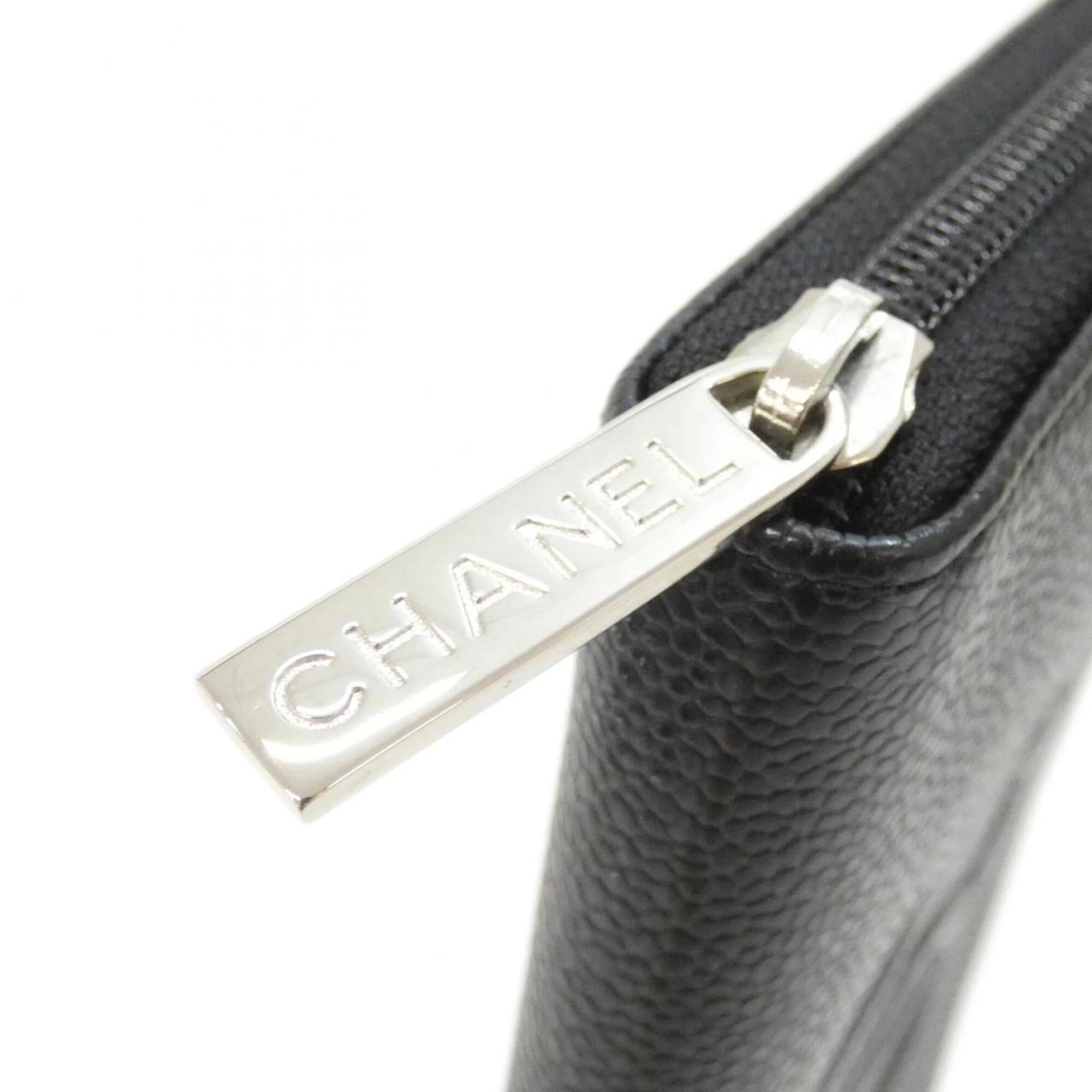Chanel Black Grained Calfskin Long Wallet (Bi-Fold) (Pre-Owned)