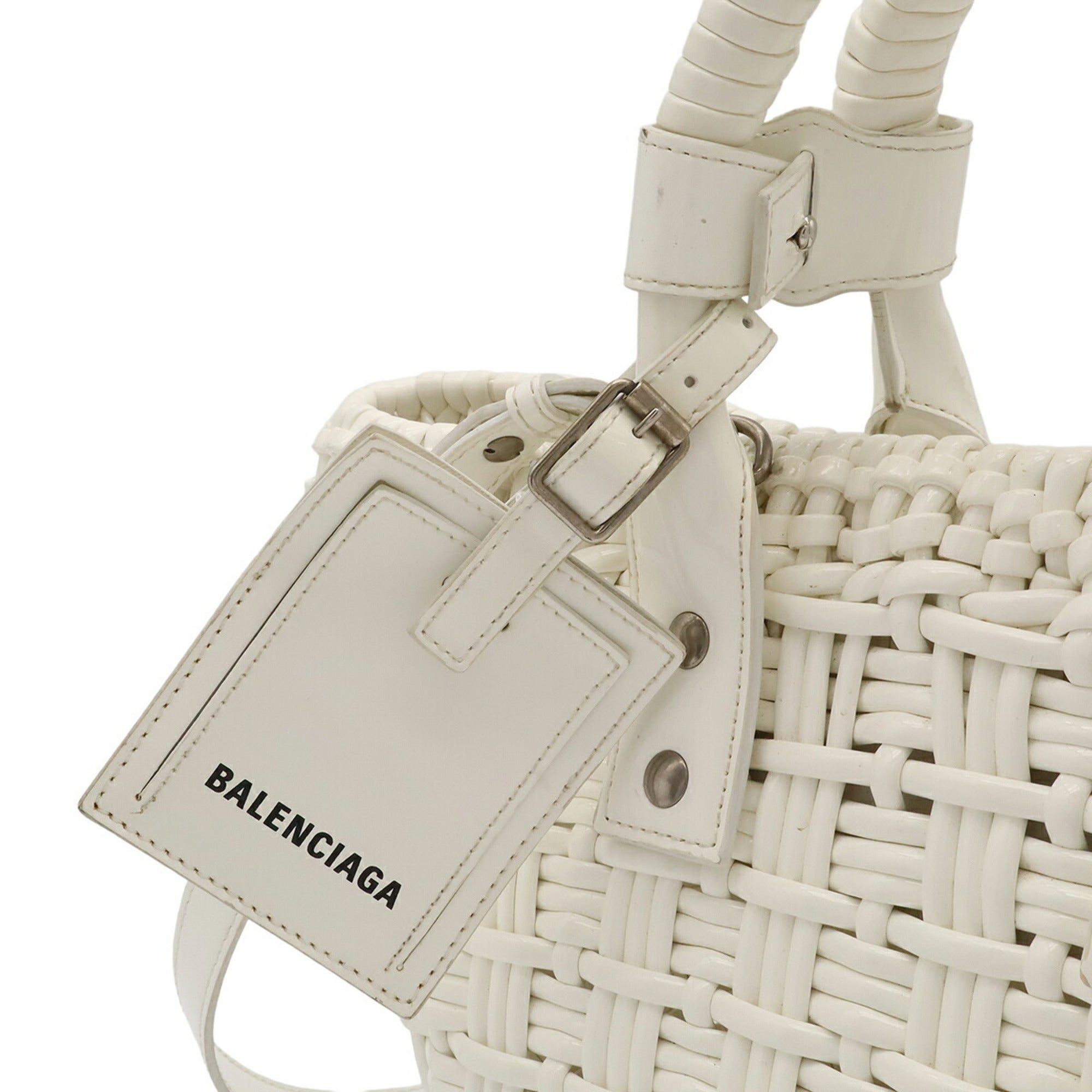 Balenciaga White Straw Basket Handbag Shoulder Bag (Pre-Owned)