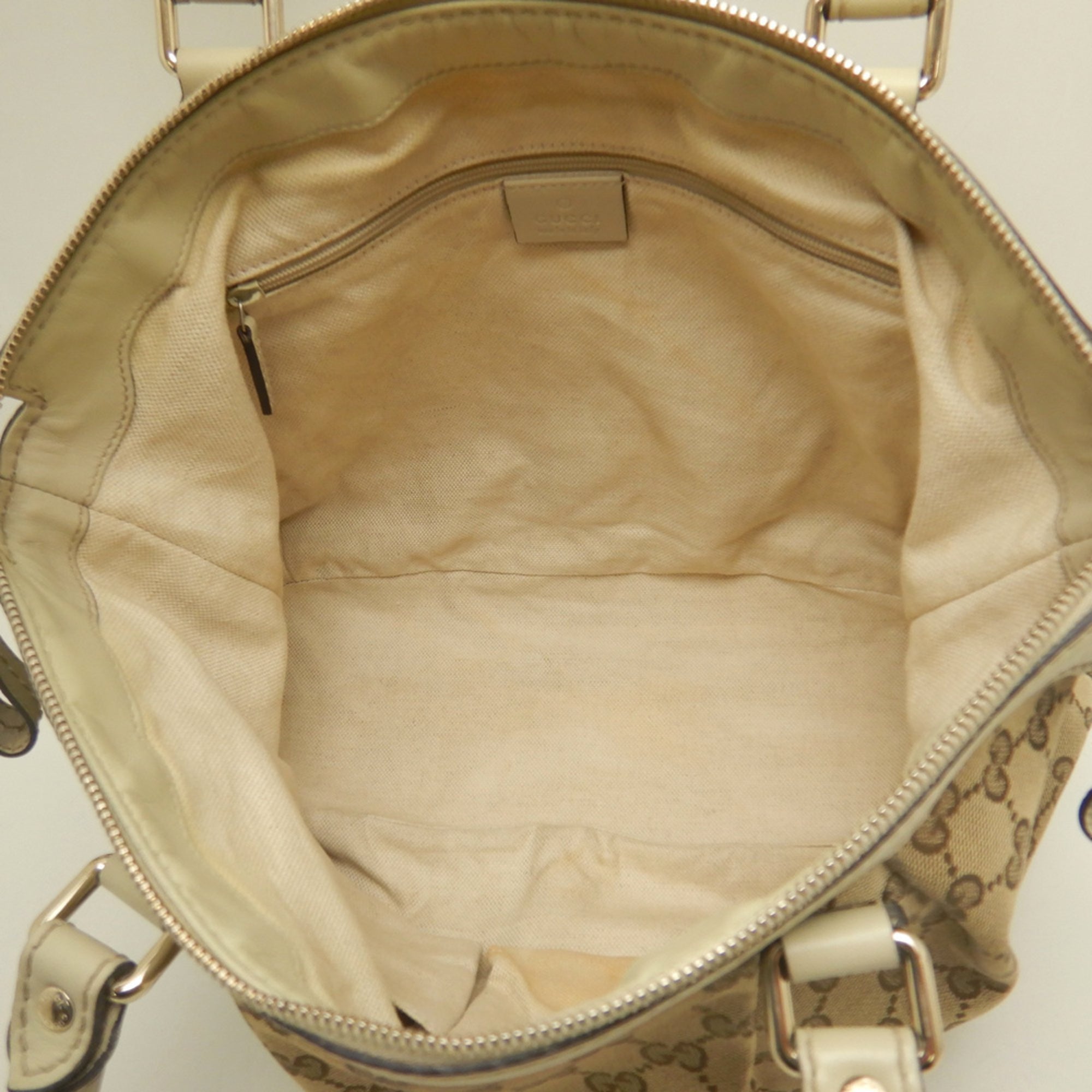 Gucci Beige Gg Canvas Leather Handbag (Pre-Owned)