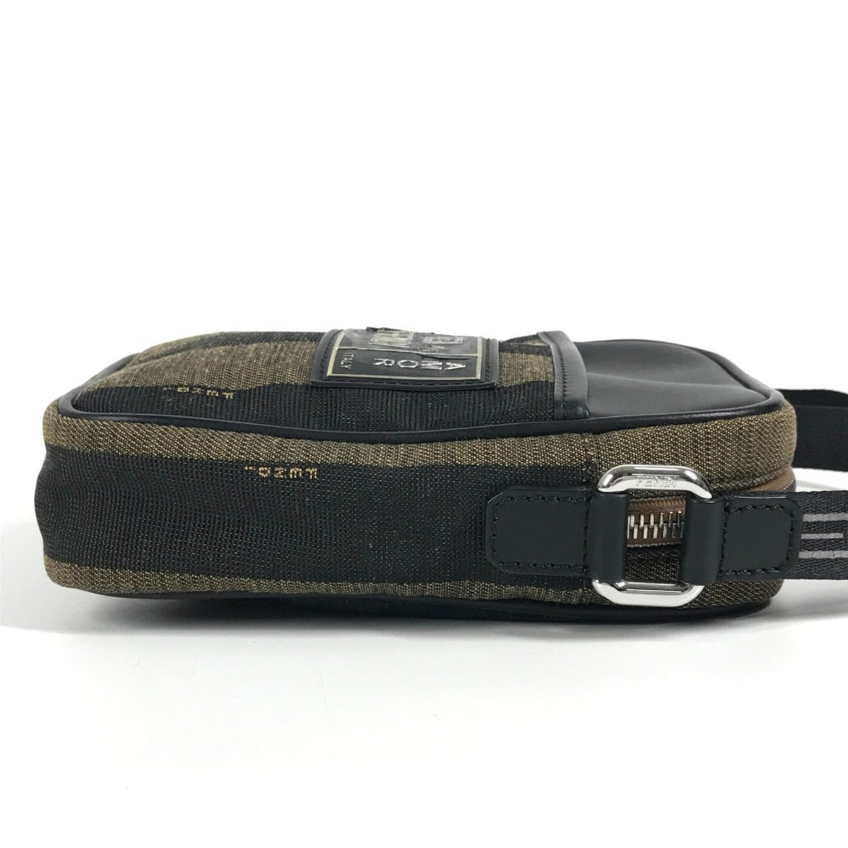 Fendi Black Khaki Leather Canvas Pochette Shoulder Bag (Pre-Owned)