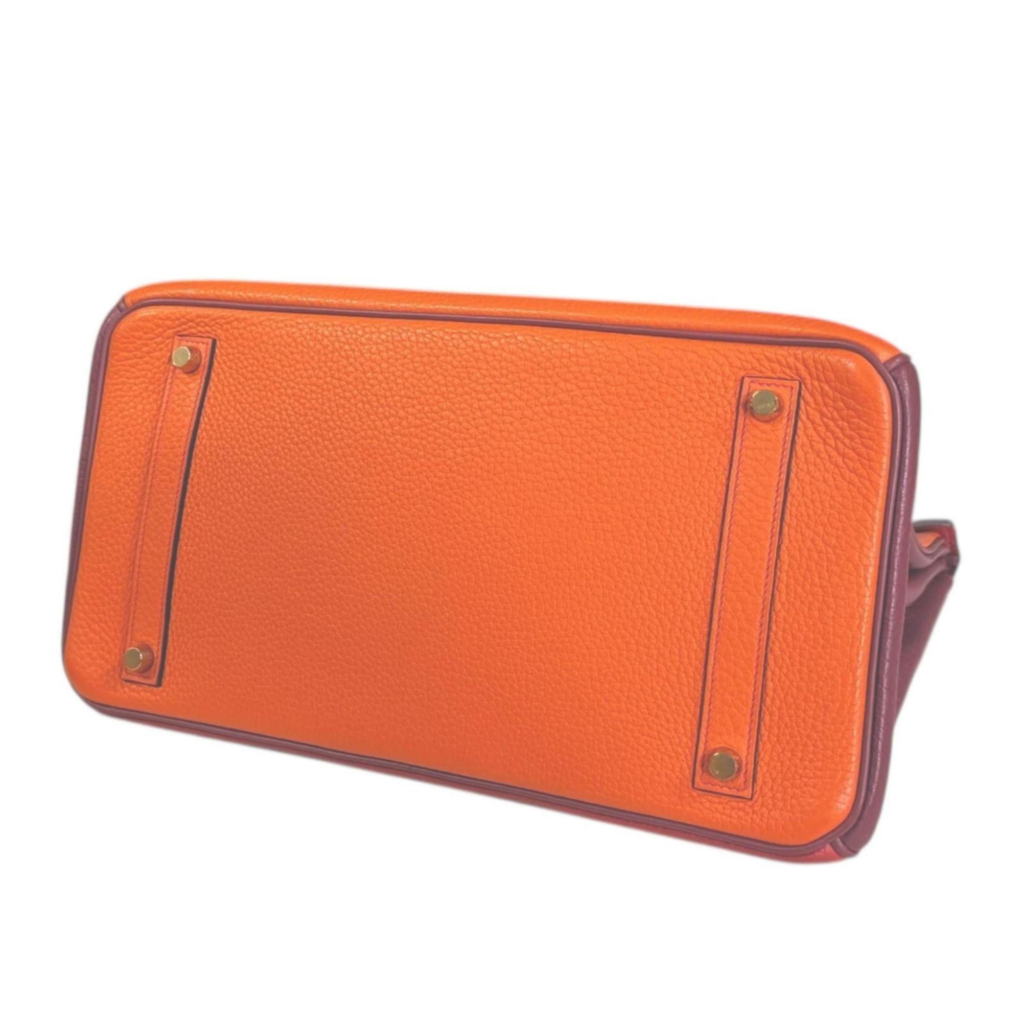 Hermes Bordeaux Orange Red Color Taurillon Clemence Leather Handbag (Pre-Owned)
