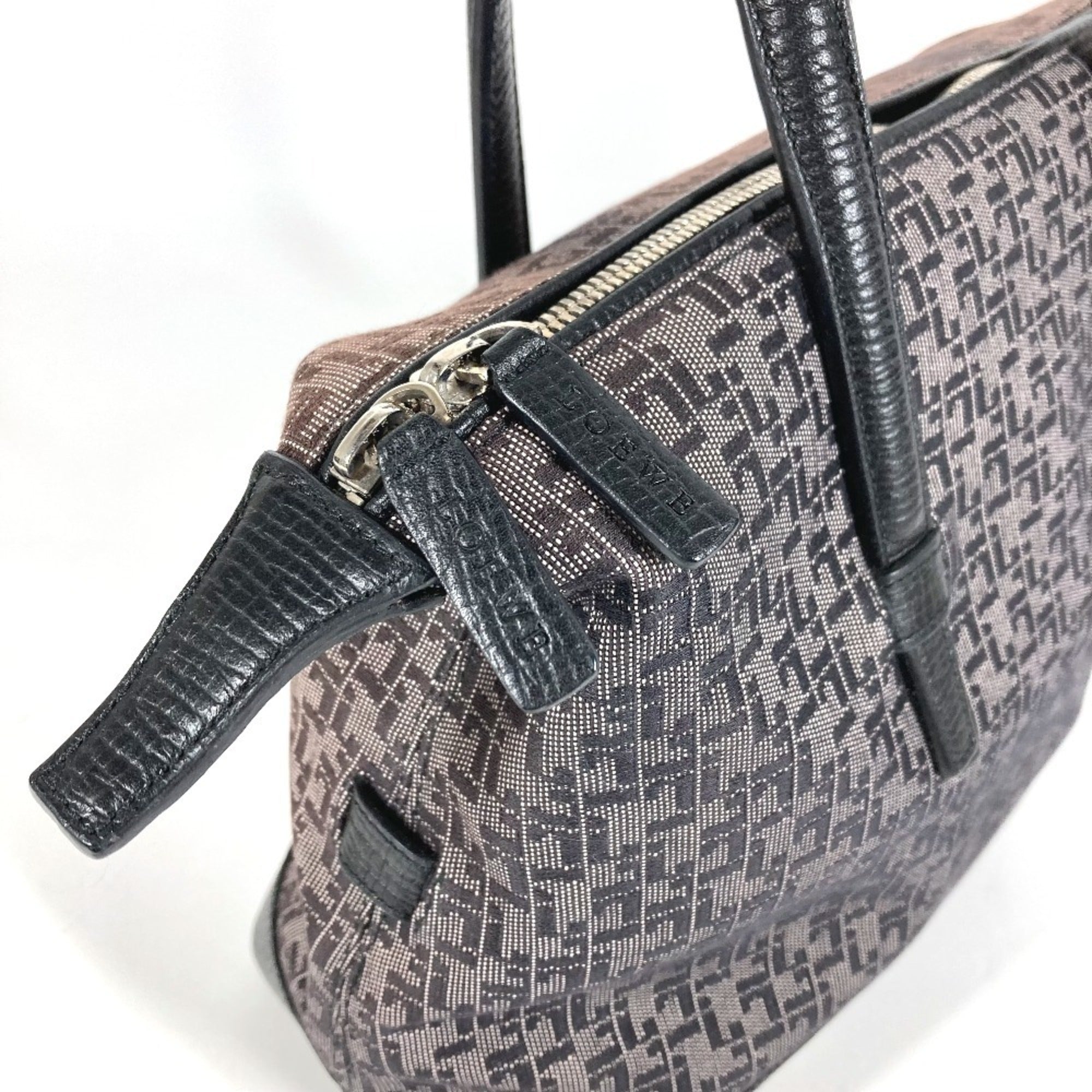 Loewe Black Leather Canvas Handbag Tote Bag (Pre-Owned)