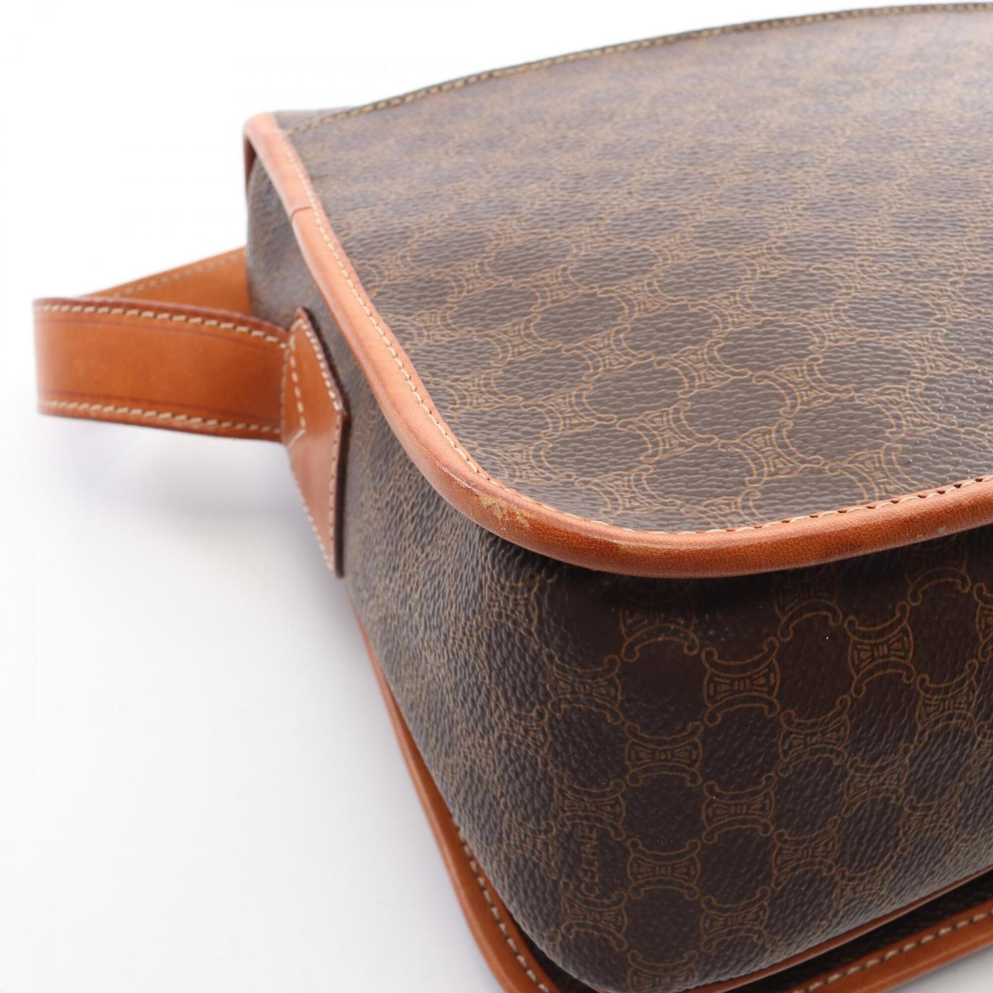 Celine Brown Coated Canvas Leather Handbag Shoulder Bag (Pre-Owned)