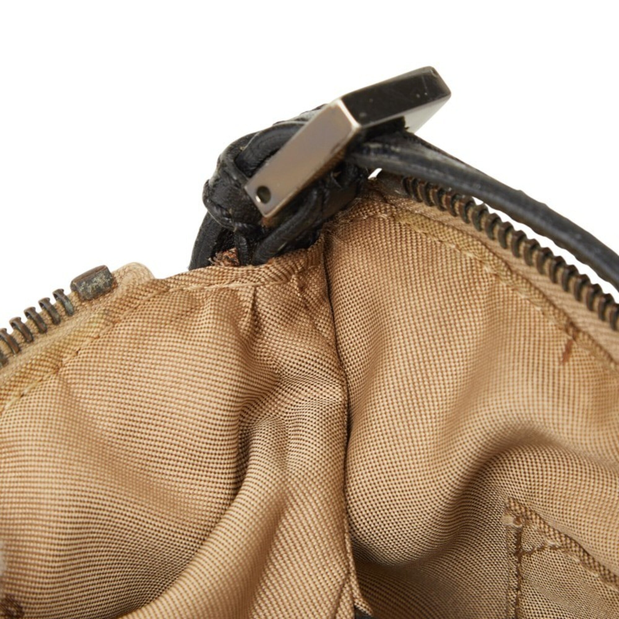 Fendi Beige Black Leather Canvas Handbag Shoulder Bag (Pre-Owned)