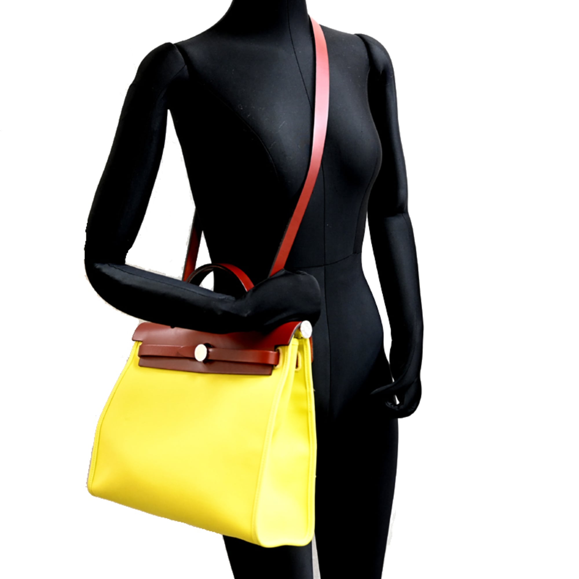 Hermes Yellow Toile Officier Leather Handbag (Pre-Owned)