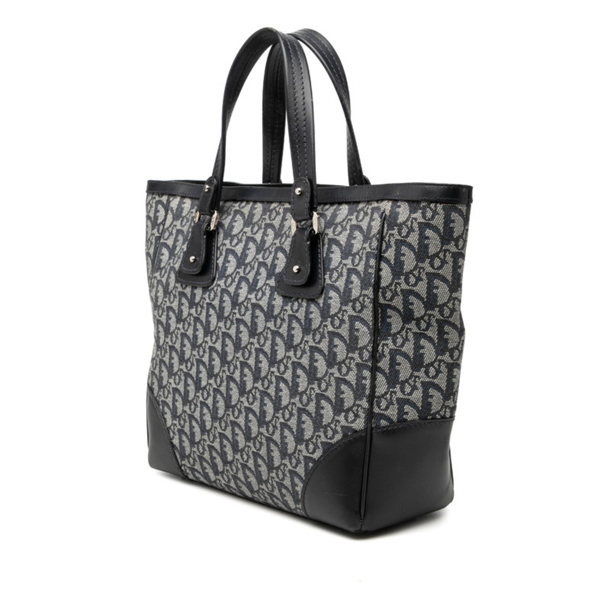 Christian Dior Navy Canvas Leather Handbag Tote Bag (Pre-Owned)