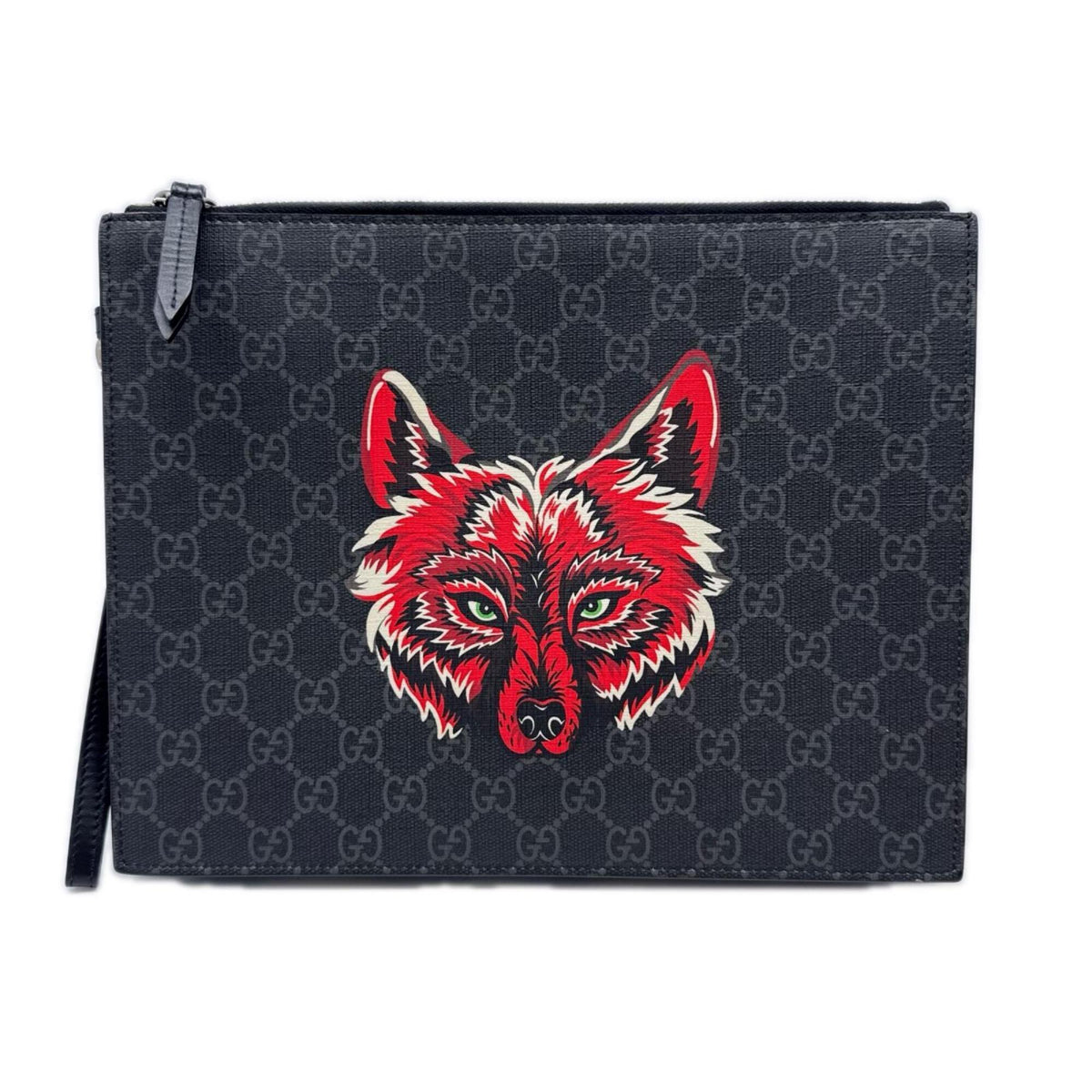Gucci Black Gray Red Color Coated Canvas Leather Clutch Bag (Pre-Owned)