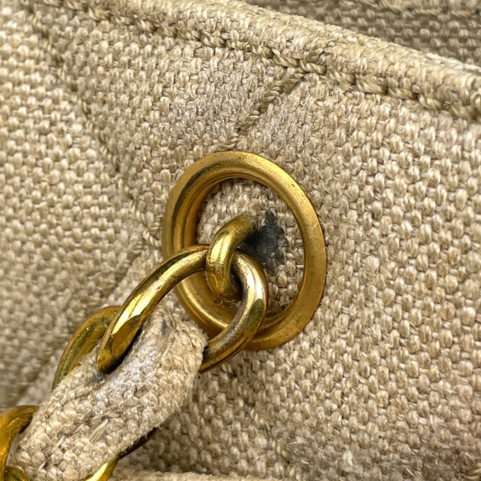 Chanel Beige Canvas Shoulder Bag Tote Bag (Pre-Owned)