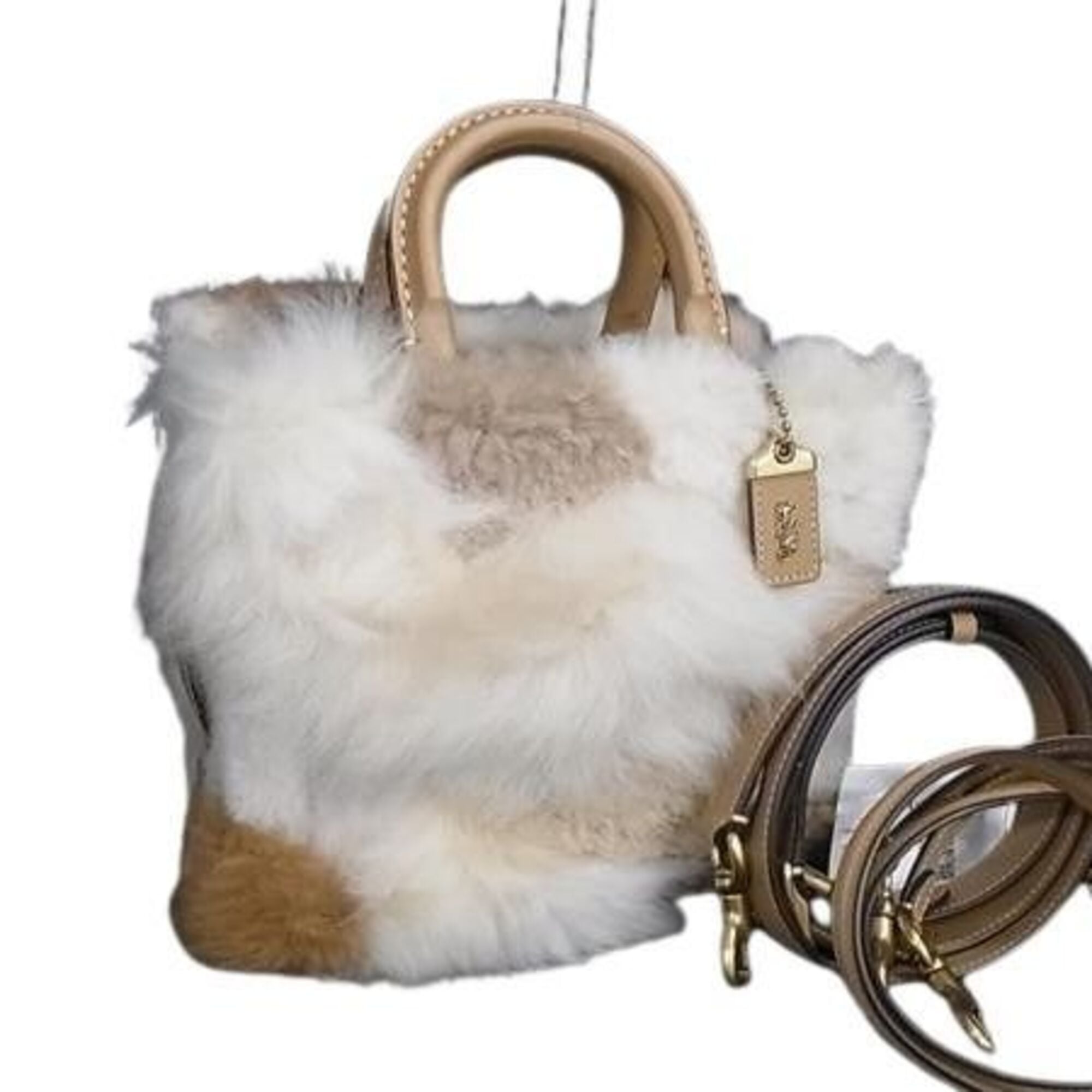 Coach Beige Brown White Handbag Shoulder Bag (Pre-Owned)