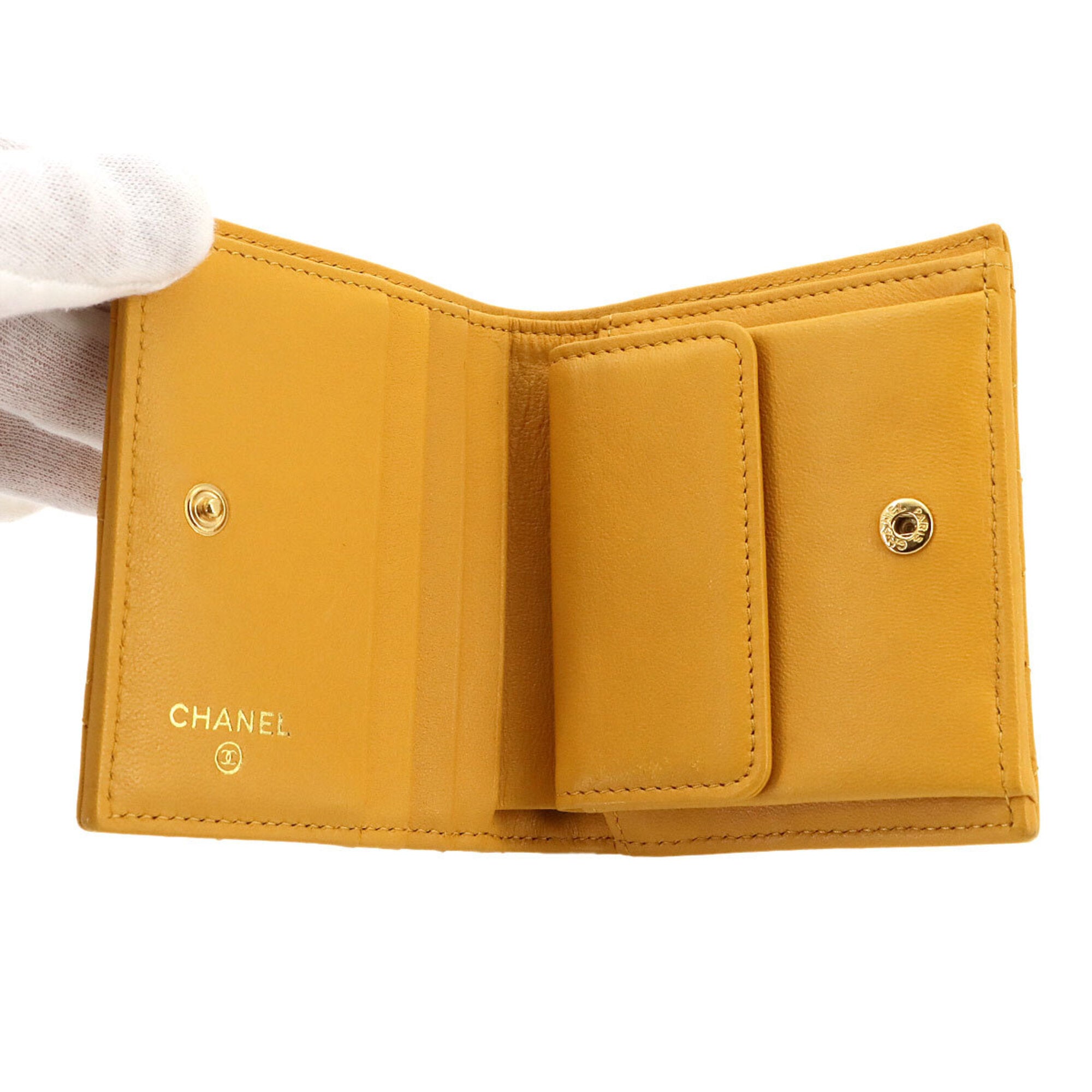 Chanel Mustard Yellow Leather Wallet (Bi-Fold) (Pre-Owned)