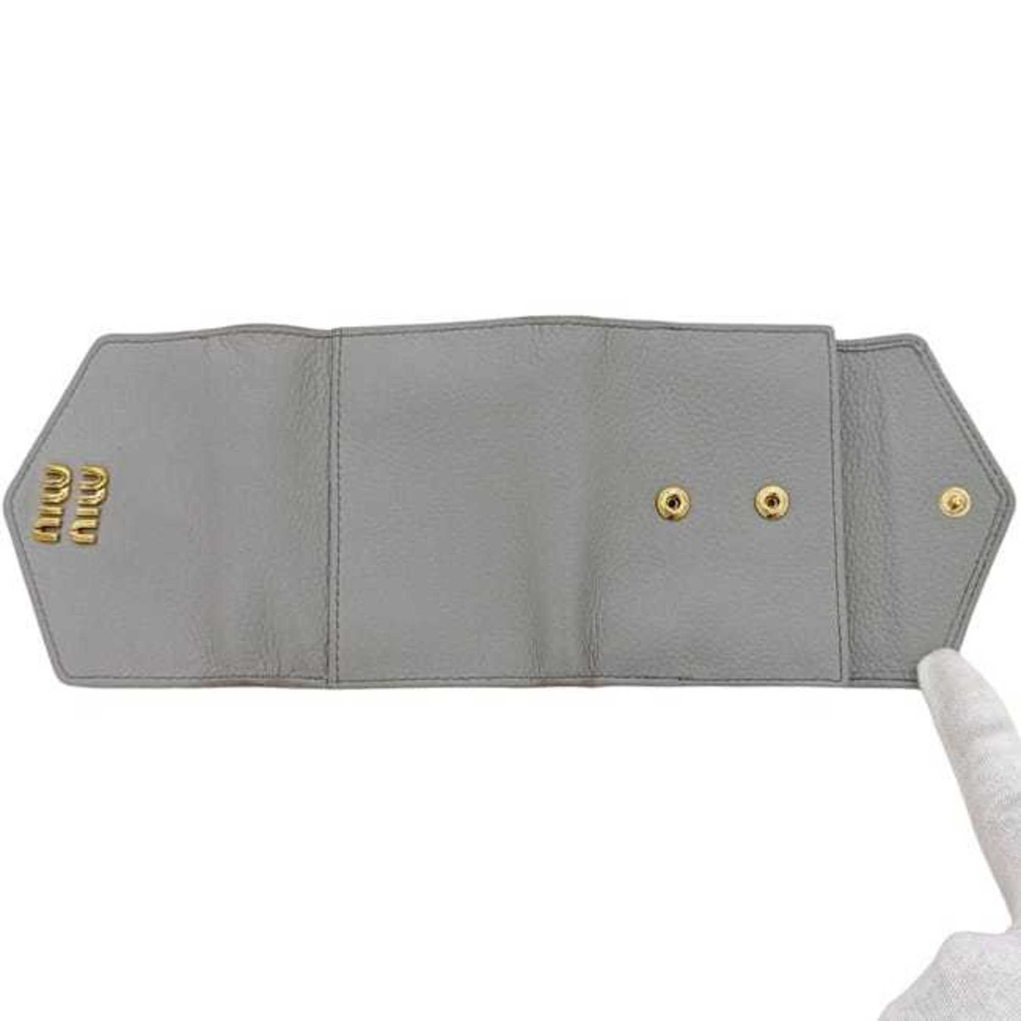 Miu Miu Gray Leather Wallet (Tri-Fold) (Pre-Owned)