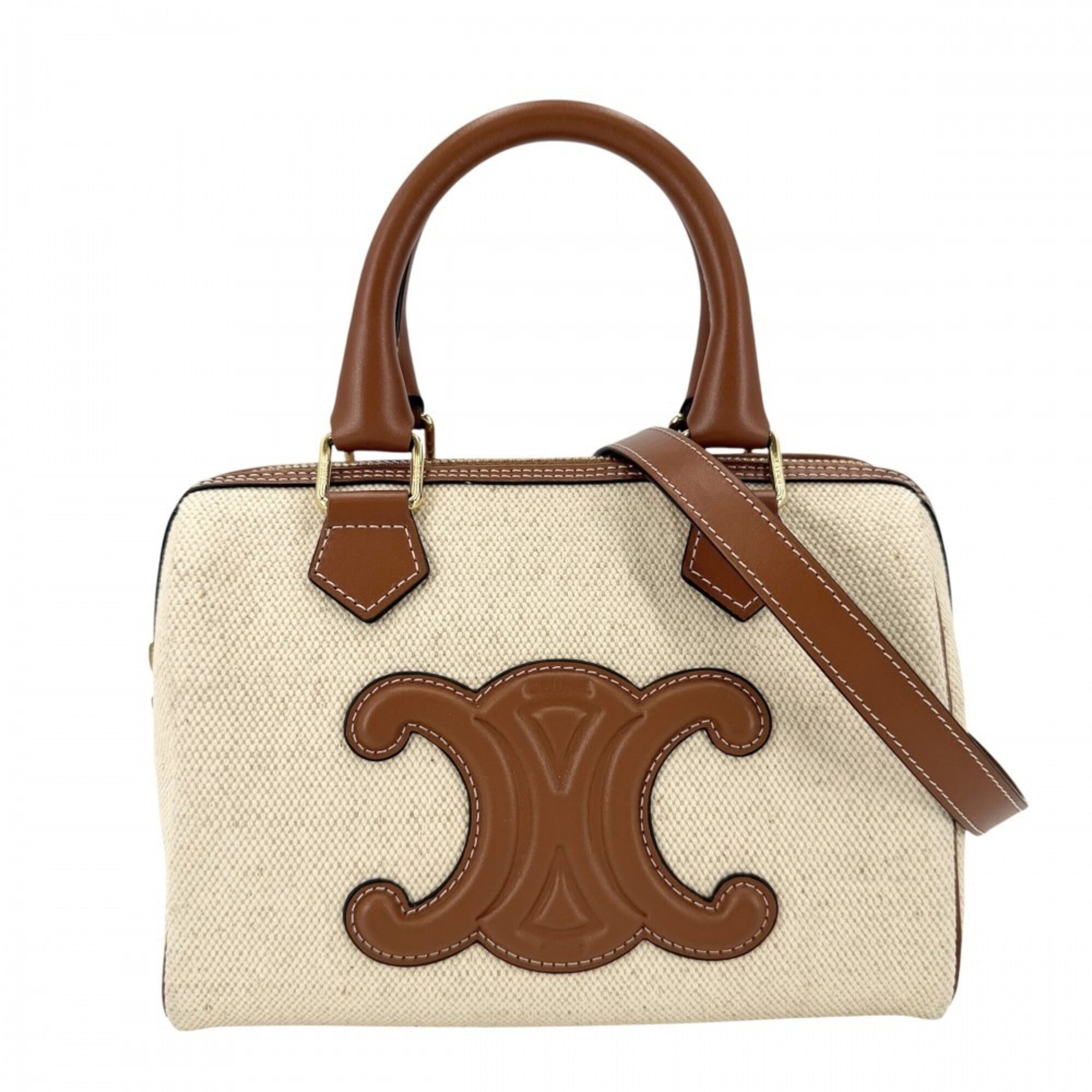 Celine Beige Brown Canvas Leather Shoulder Bag (Pre-Owned)