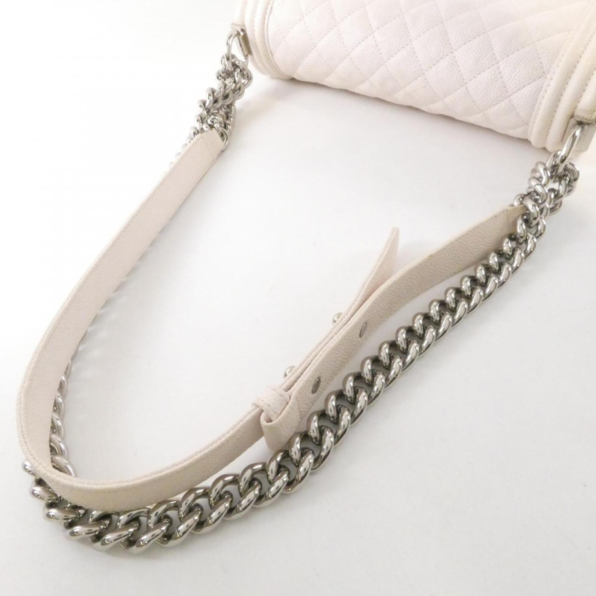 Chanel Boy Chanel White Grained Calfskin Shoulder Bag (Pre-Owned)