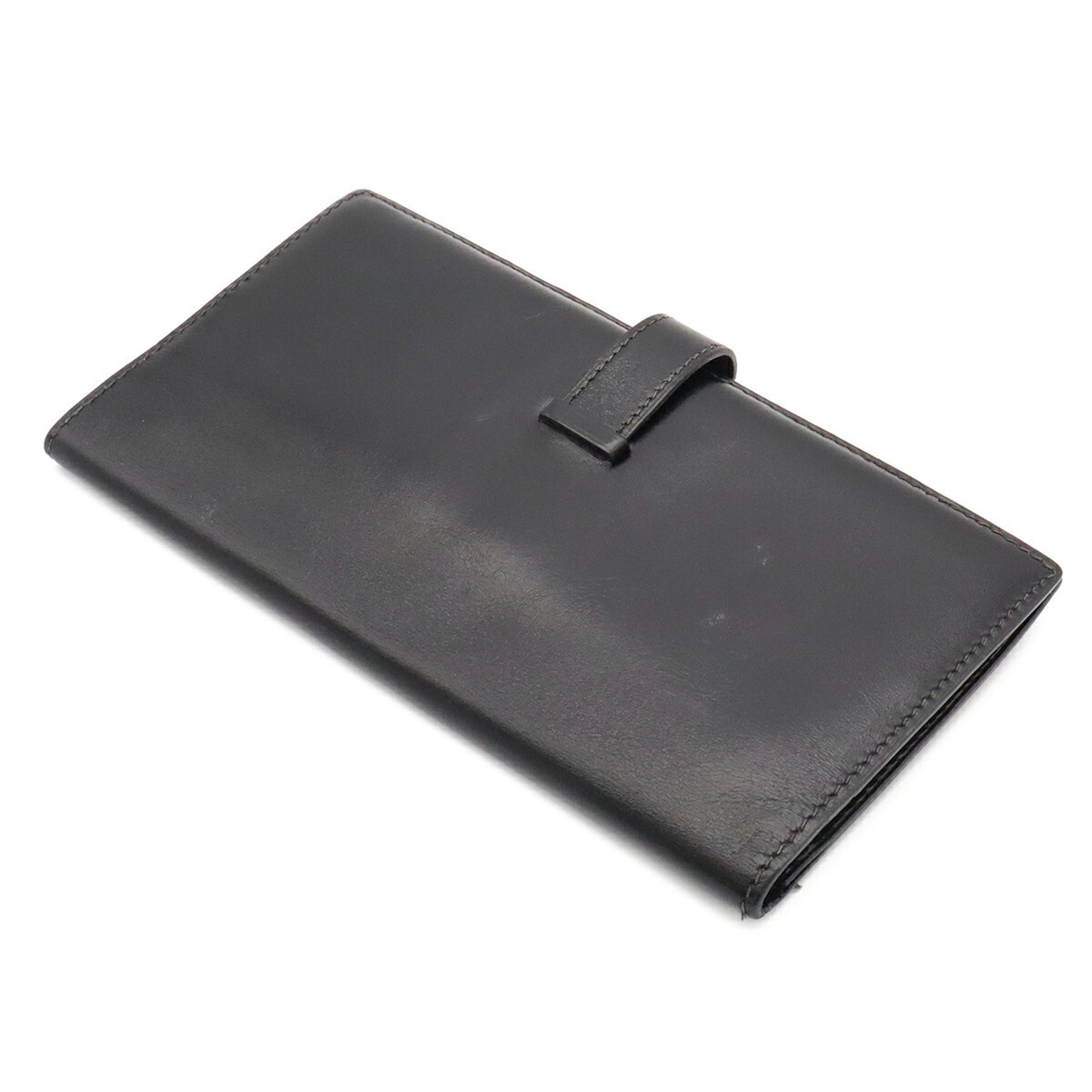 Hermes Black Box Calf Leather Long Wallet (Bi-Fold) (Pre-Owned)