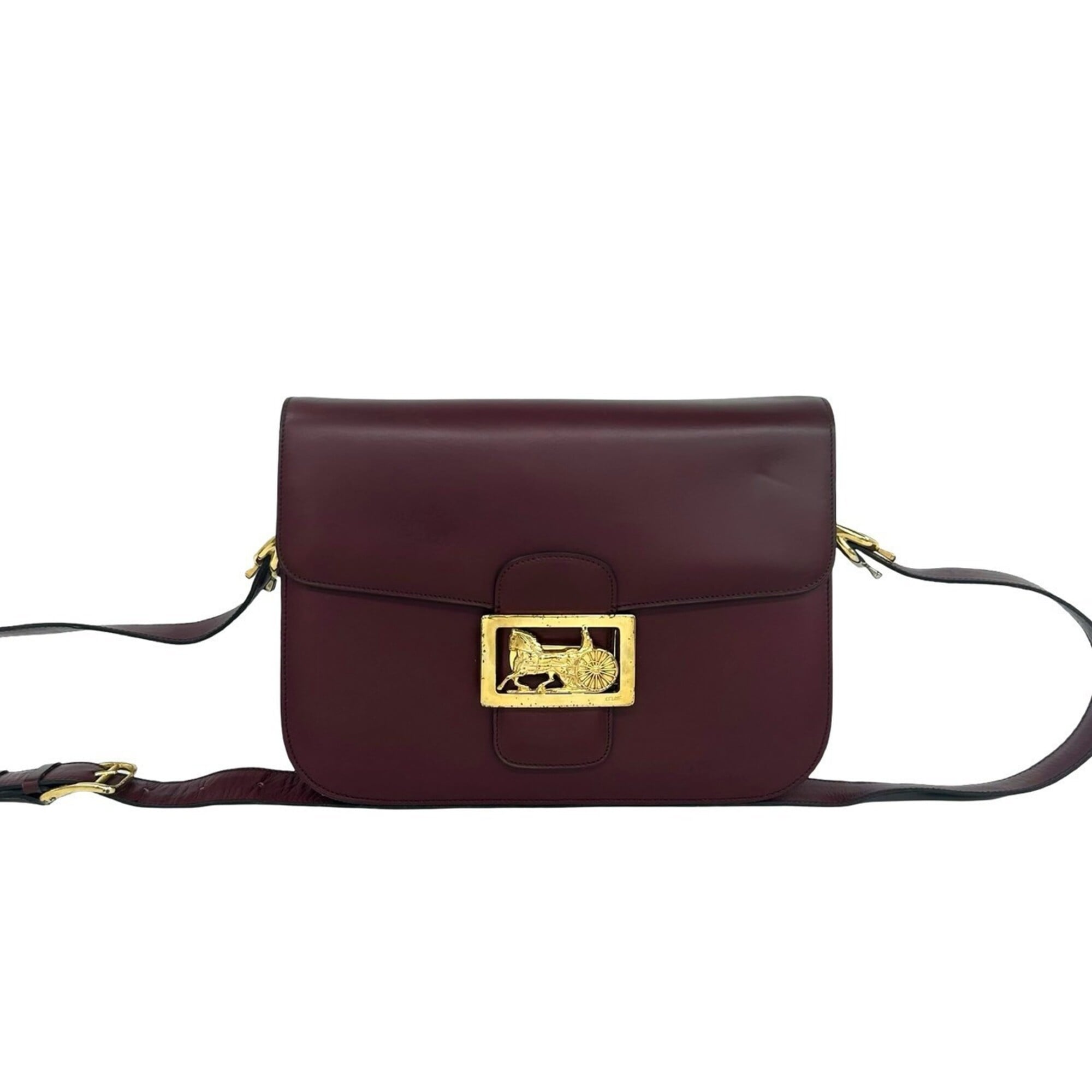 Celine Red Color Wine Leather Shoulder Bag (Pre-Owned)