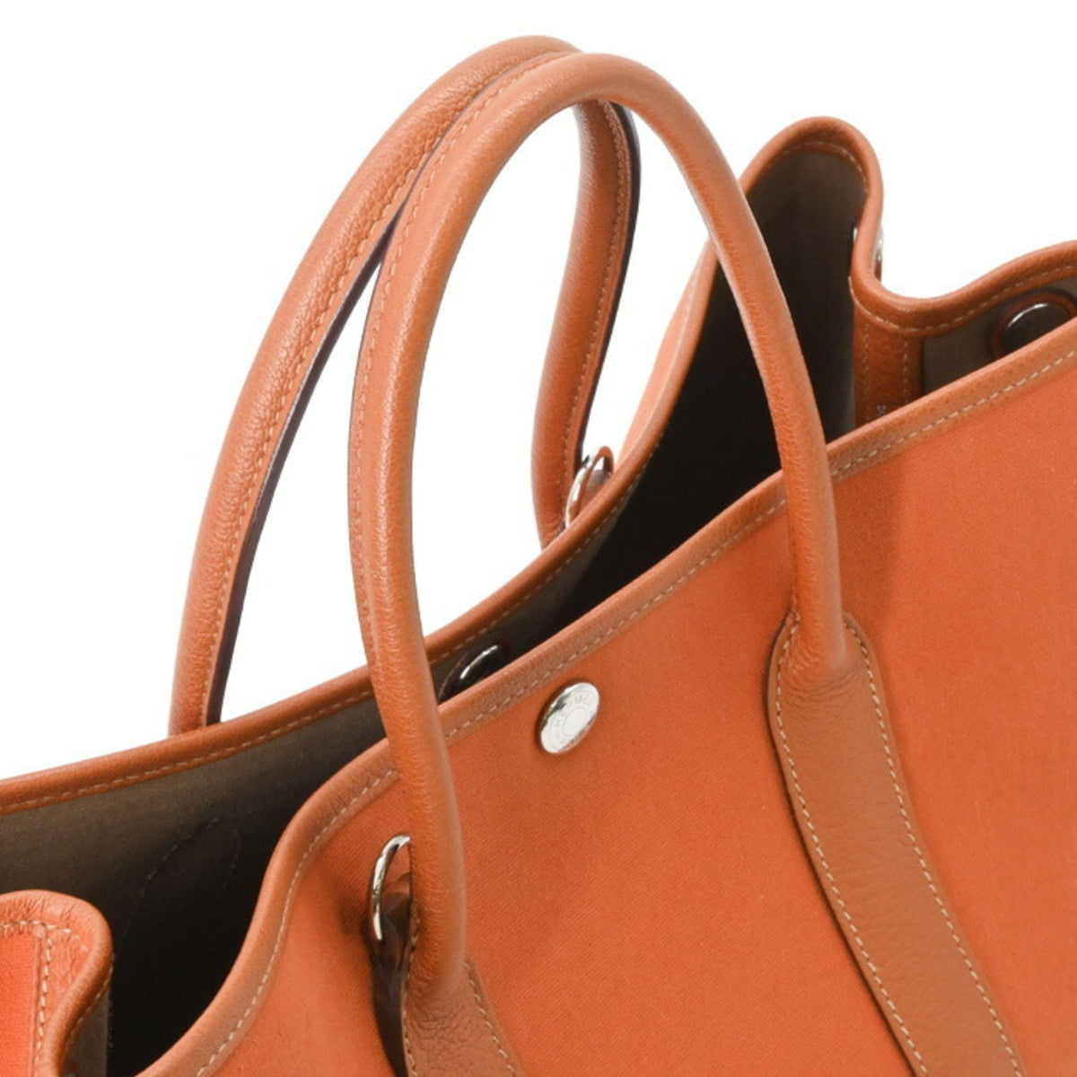 Hermes Garden Brown Orange Negonda Leather Canvas Handbag Tote Bag (Pre-Owned)