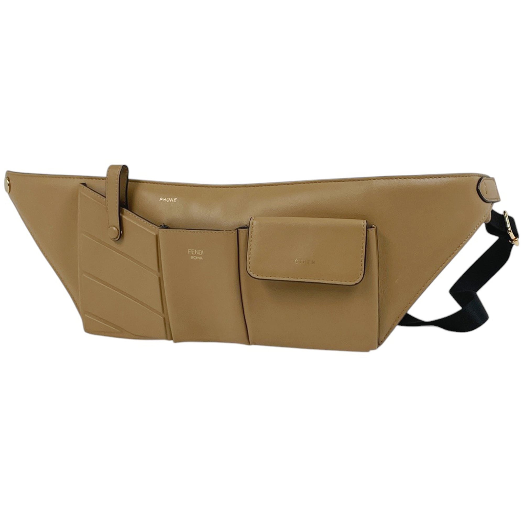 Fendi Beige Black Leather Fanny Pack Sling Bag (Pre-Owned)