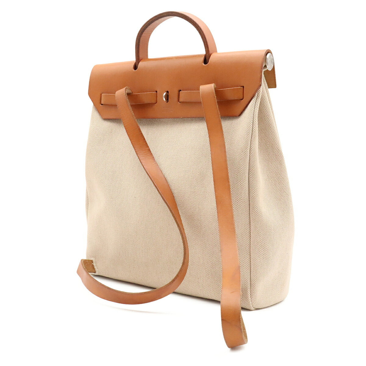 Hermes Her Bag Light Brown Natural Toile H Leather Backpack (Pre-Owned)