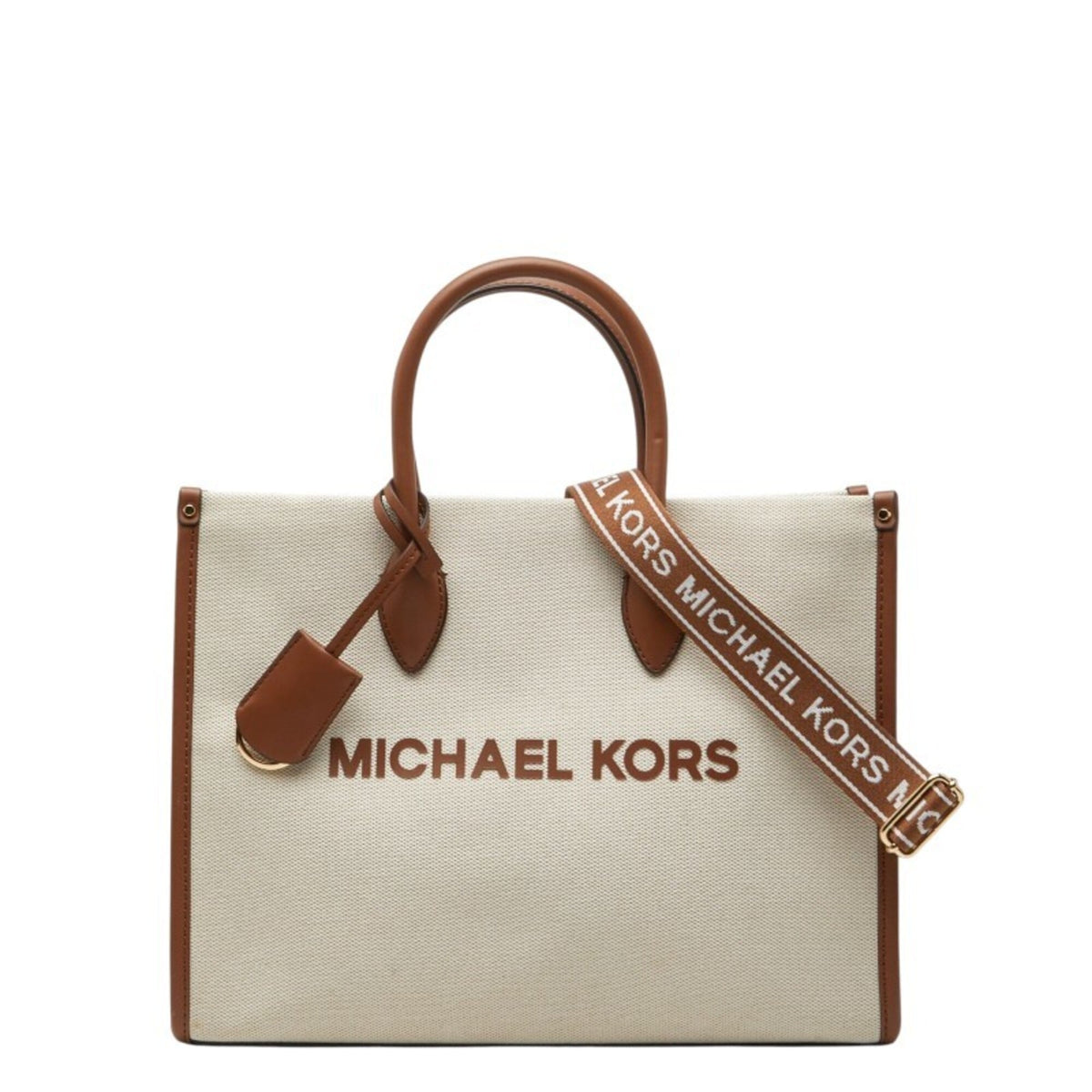 Michael Kors Beige Brown Canvas Leather Shoulder Bag Tote Bag (Pre-Owned)