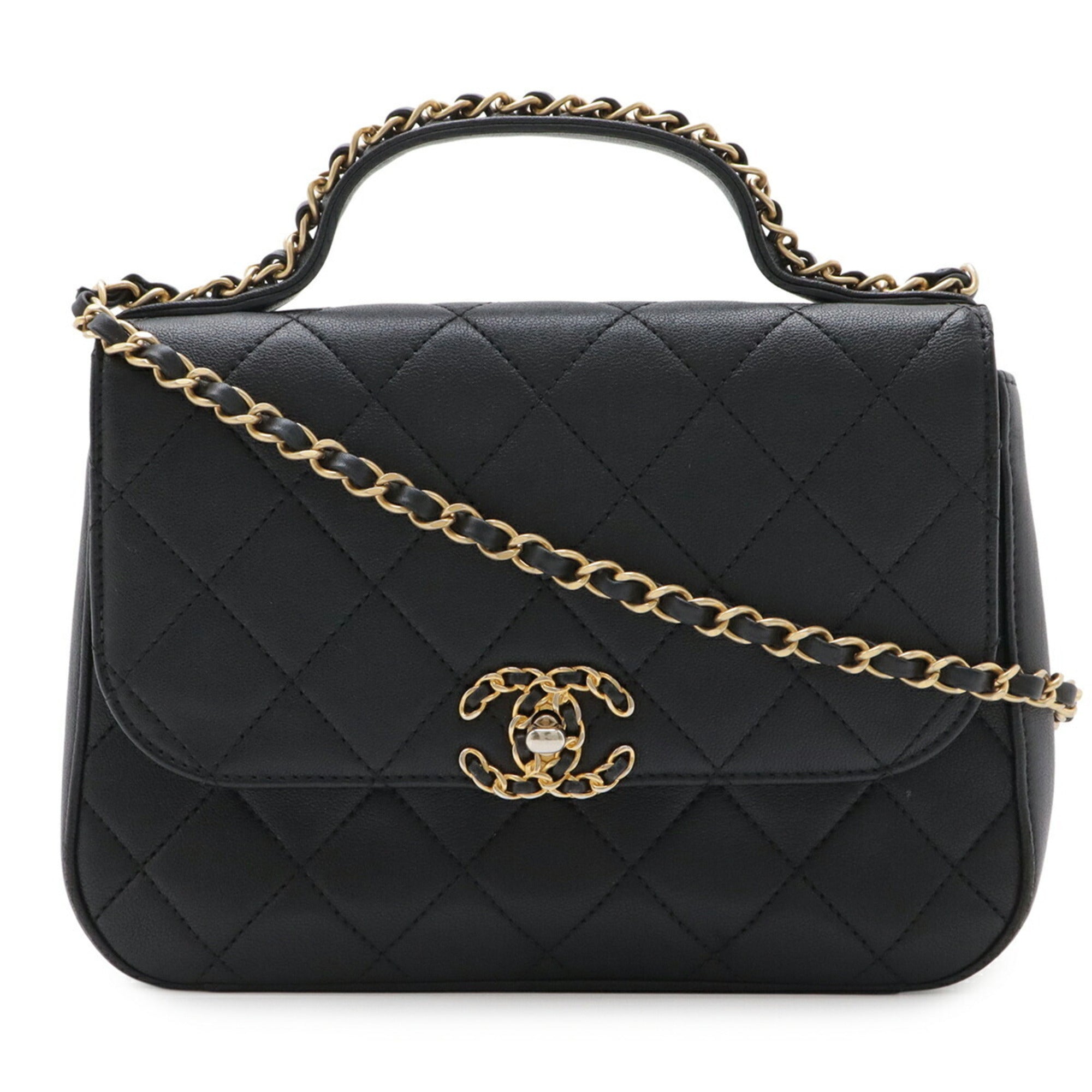 Chanel Matelasse Black Leather Handbag Shoulder Bag (Pre-Owned)