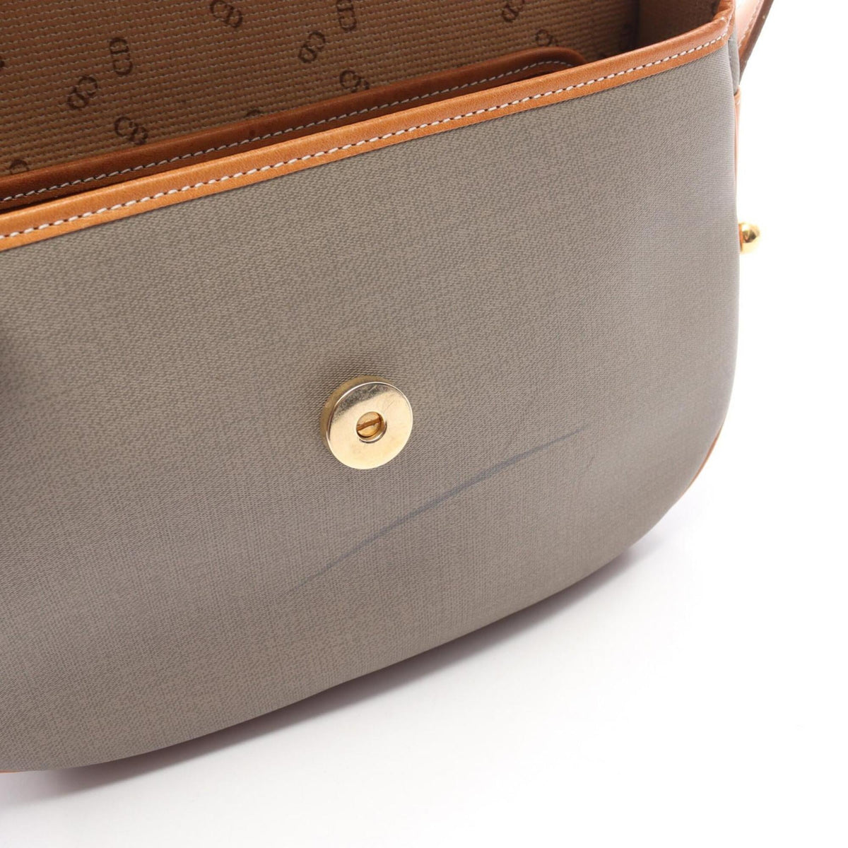 Christian Dior Brown Gray Coated Canvas Leather Handbag Shoulder Bag (Pre-Owned)