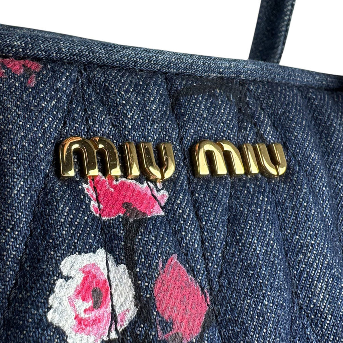 Miu Miu Navy Pink Denim Handbag Shoulder Bag (Pre-Owned)