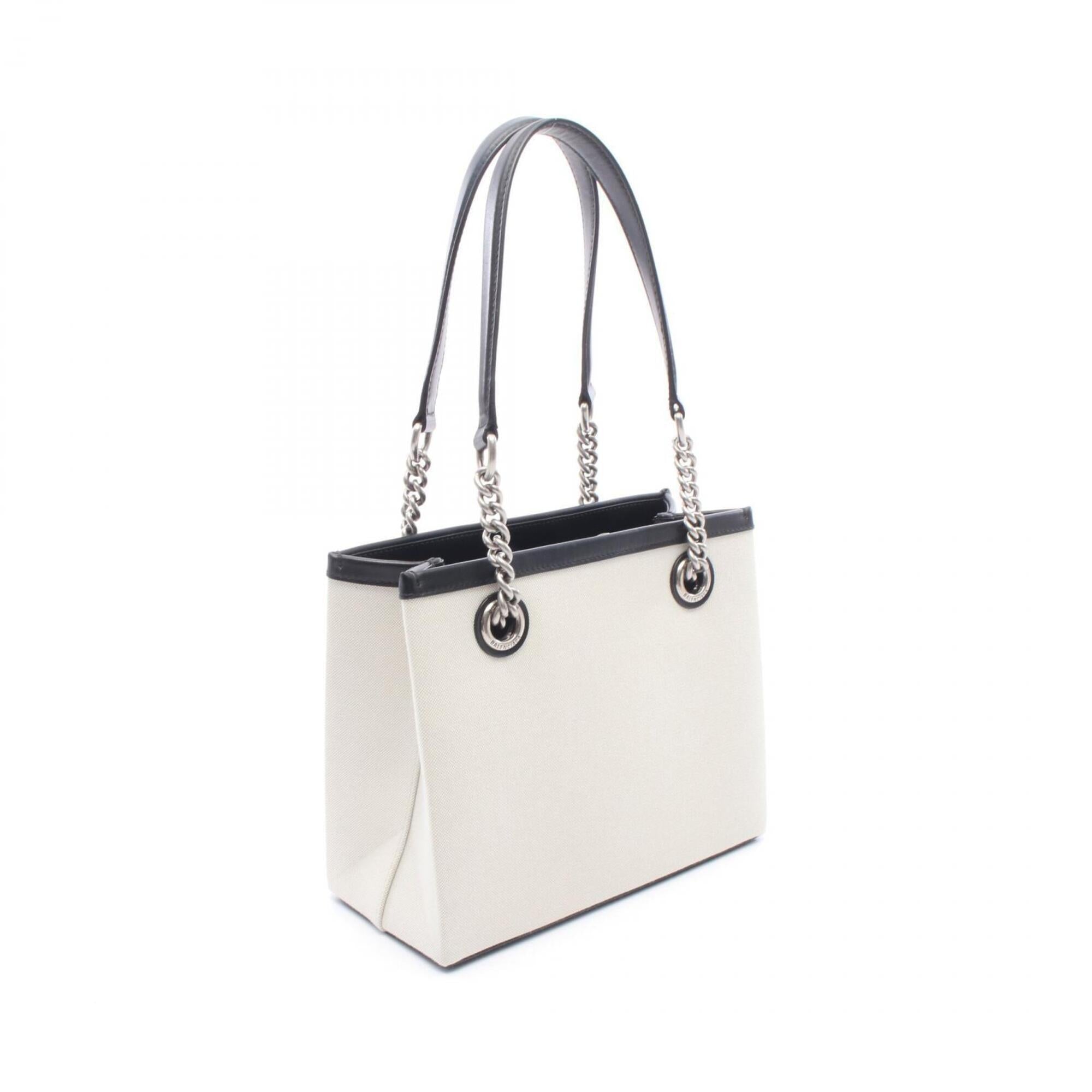 Balenciaga Black Ivory Canvas Leather Handbag Tote Bag (Pre-Owned)