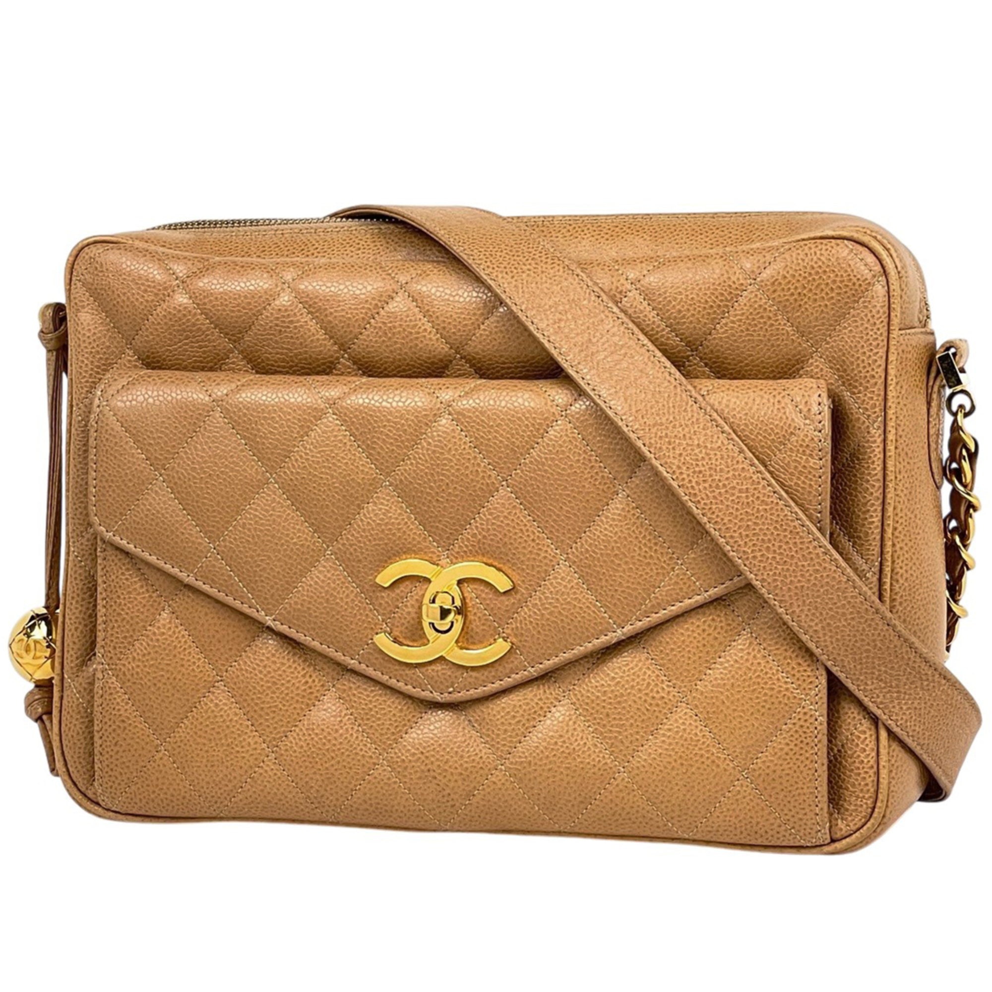 Chanel Beige Grained Calfskin Shoulder Bag (Pre-Owned)