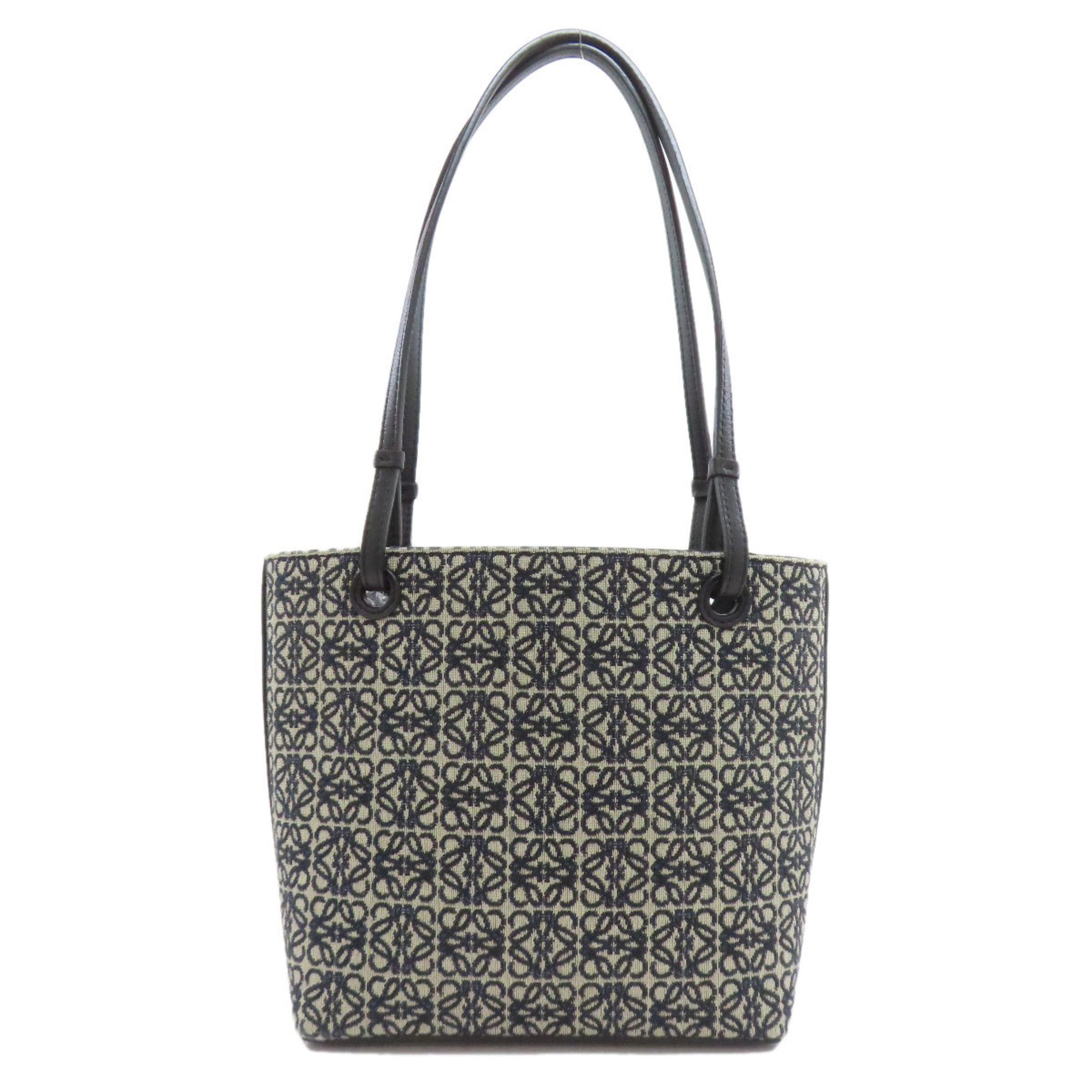 Loewe Beige Black Navy Canvas Leather Tote Bag (Pre-Owned)