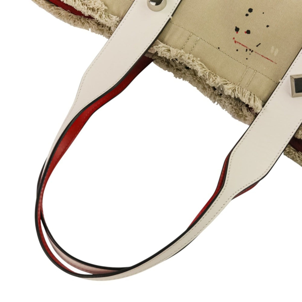 Christian Louboutin Beige Red Color White Canvas Tote Bag (Pre-Owned)