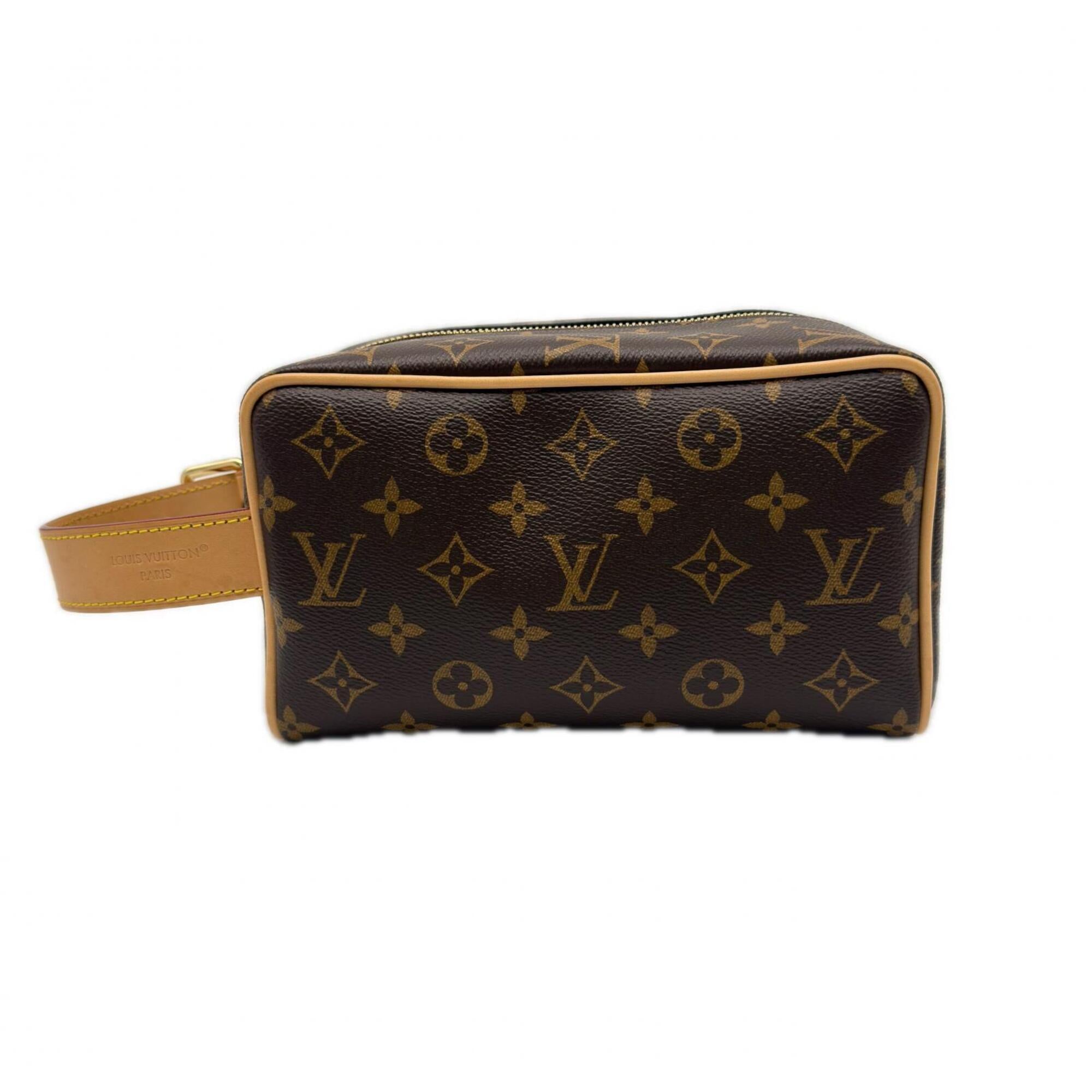 Louis Vuitton Monogram Beige Brown Coated Canvas Leather Clutch Bag (Pre-Owned)