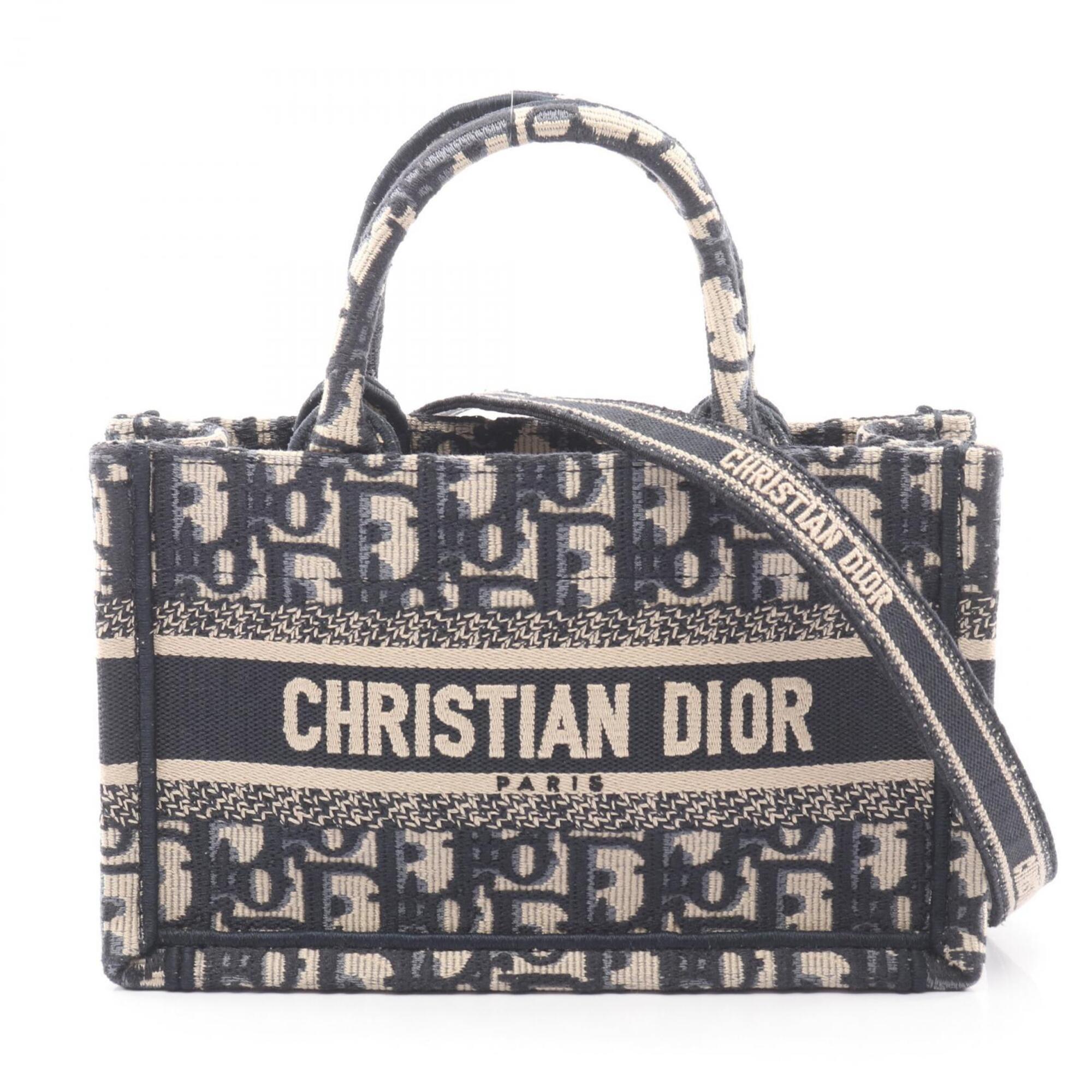 Christian Dior Beige Navy Canvas Handbag Tote Bag (Pre-Owned)