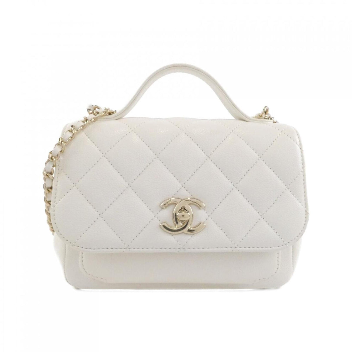 Chanel White Grained Calfskin Handbag (Pre-Owned)