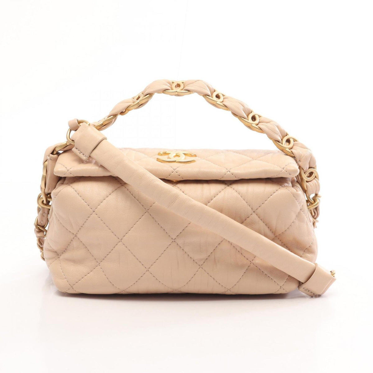 Chanel Beige Leather Handbag Shoulder Bag (Pre-Owned)
