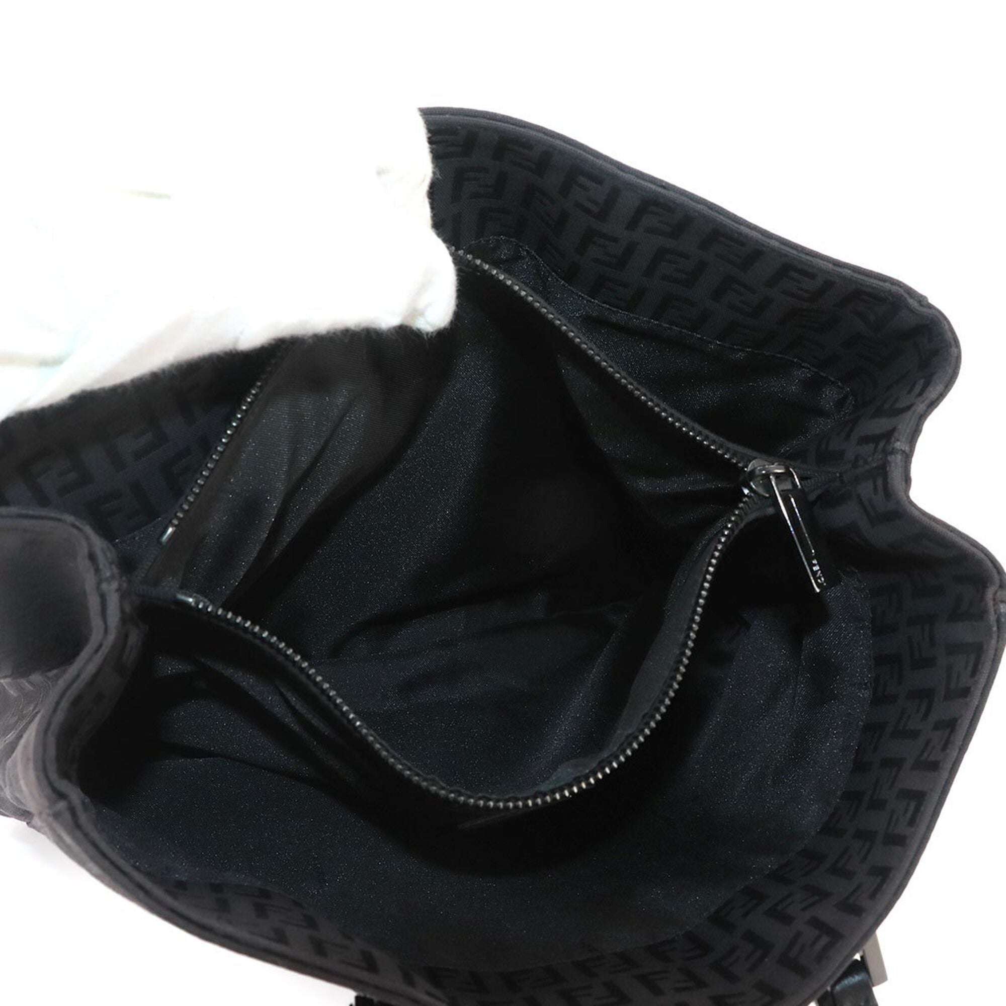 Fendi Zucchino Black Canvas Leather Handbag Tote Bag (Pre-Owned)