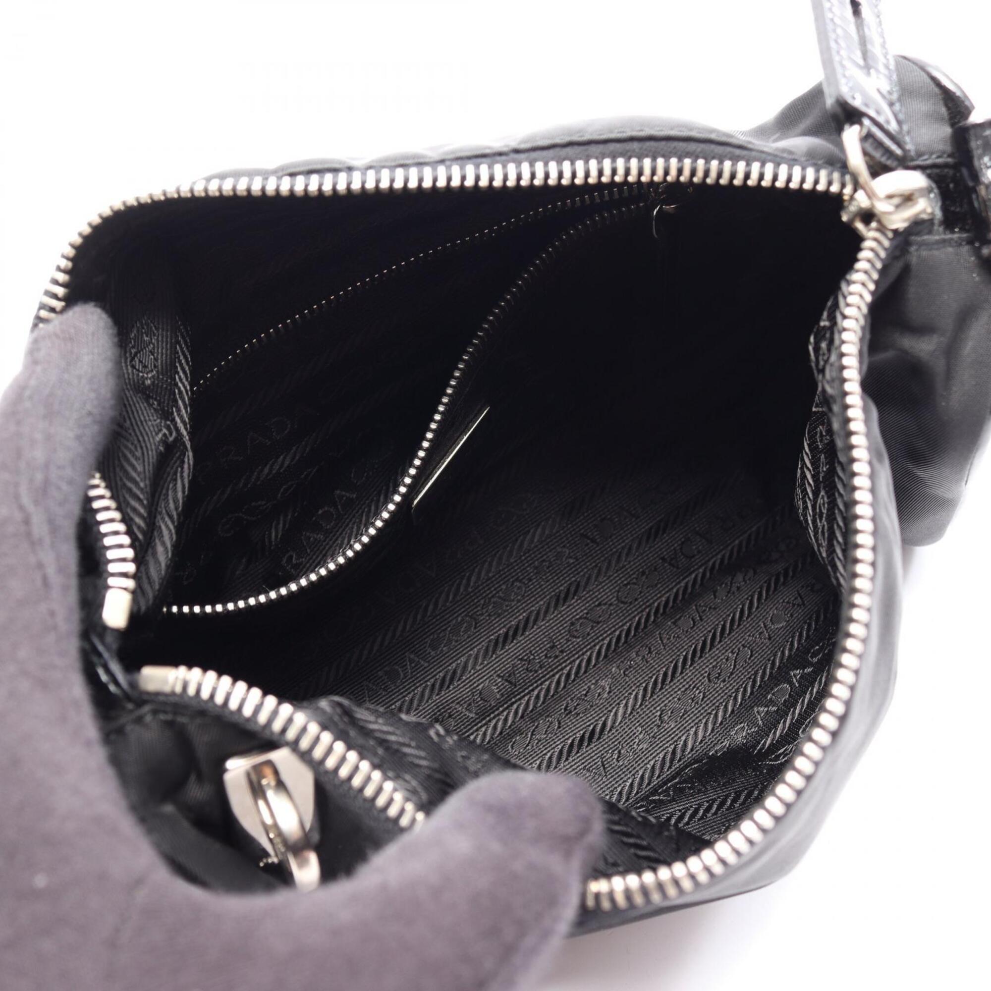 Prada Black Nylon Leather Handbag Shoulder Bag (Pre-Owned)