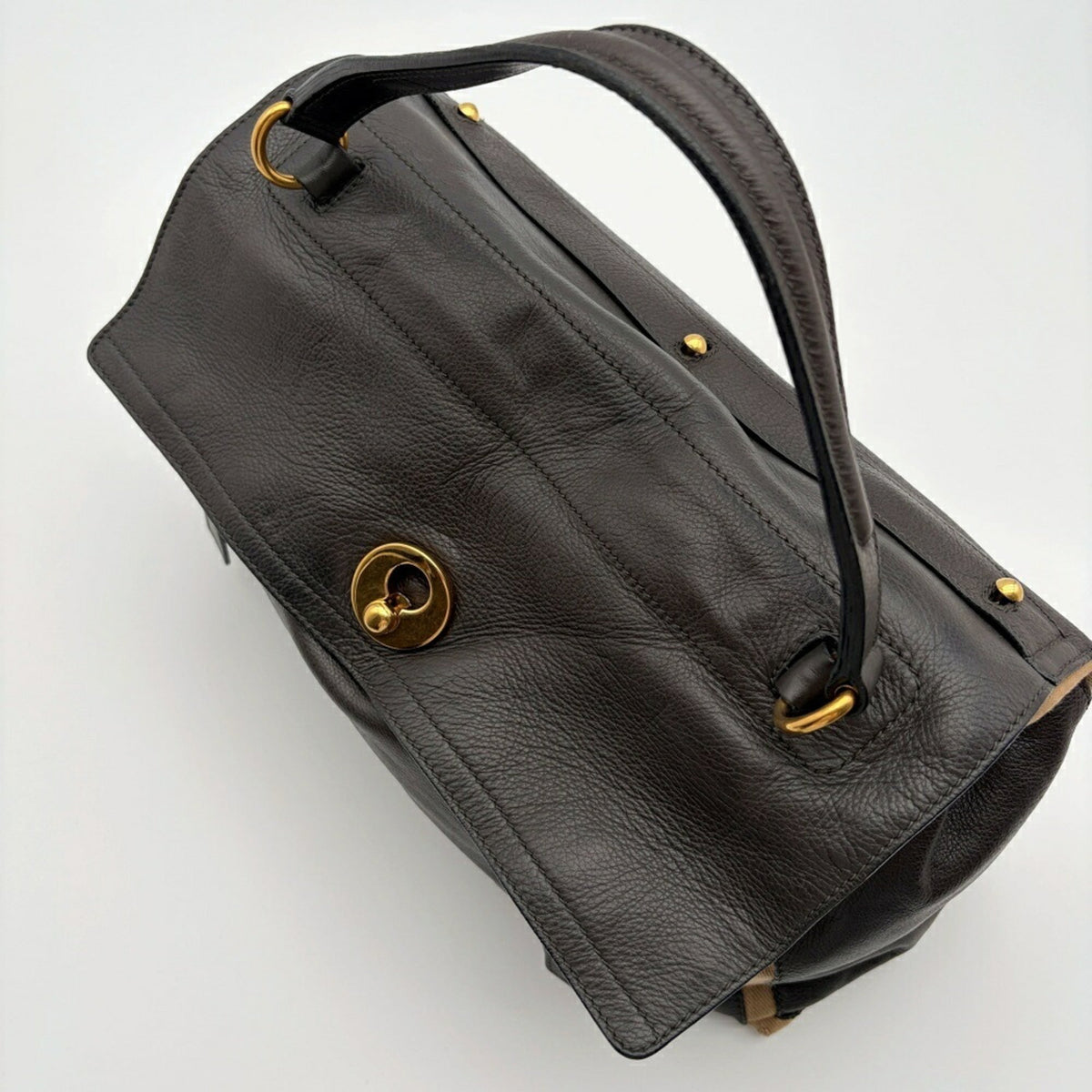 Yves Saint Laurent Beige Dark Brown Leather Canvas Handbag Shoulder Bag (Pre-Owned)