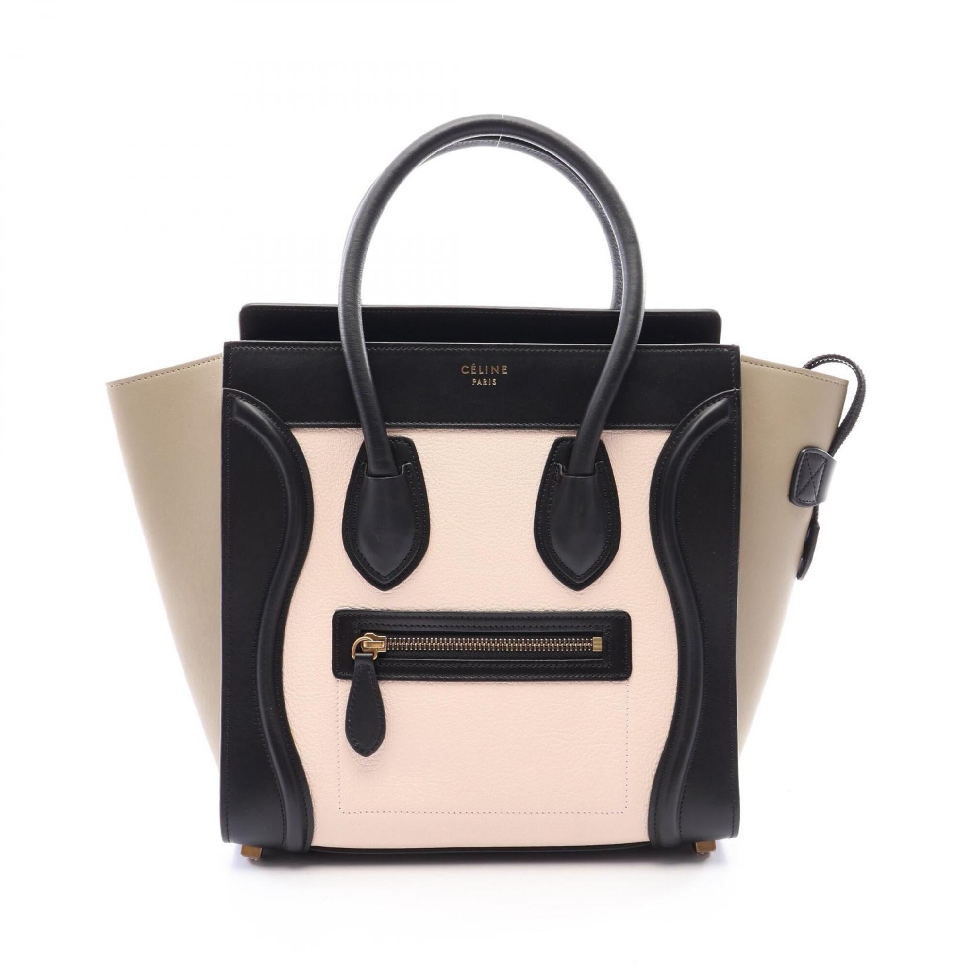 Celine Beige Black Ivory Leather Handbag Tote Bag (Pre-Owned)