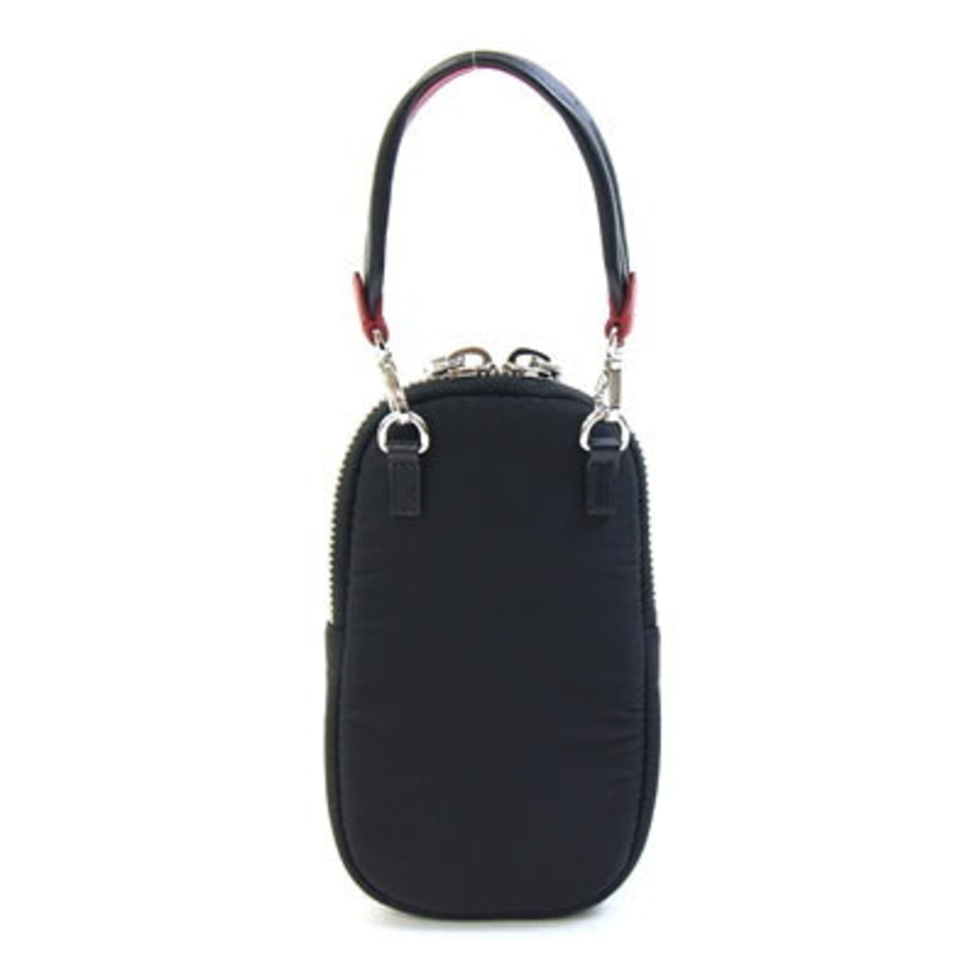 Prada Black Red Color Nylon Leather Pochette Shoulder Bag (Pre-Owned)
