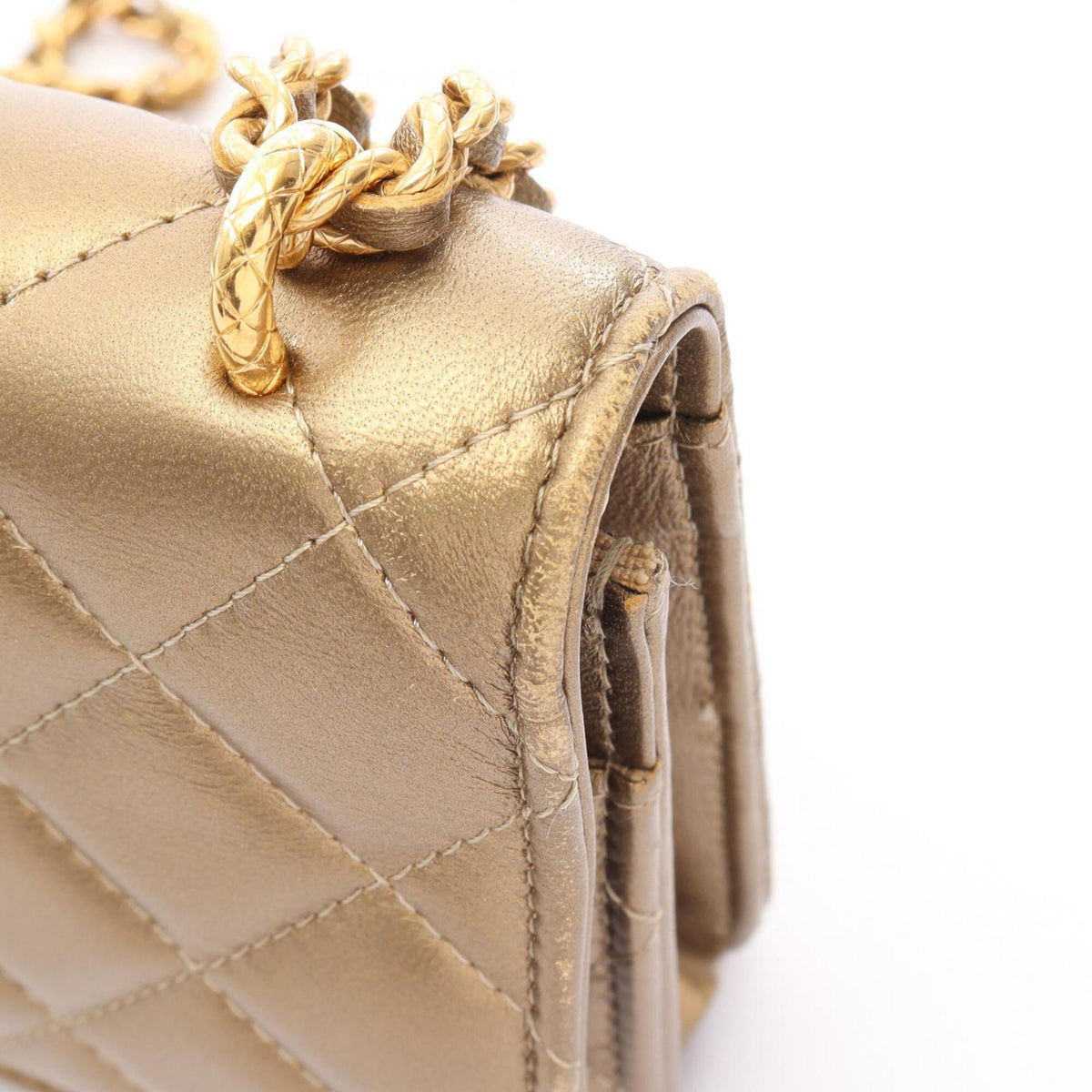 Chanel Gold Leather Handbag Shoulder Bag (Pre-Owned)