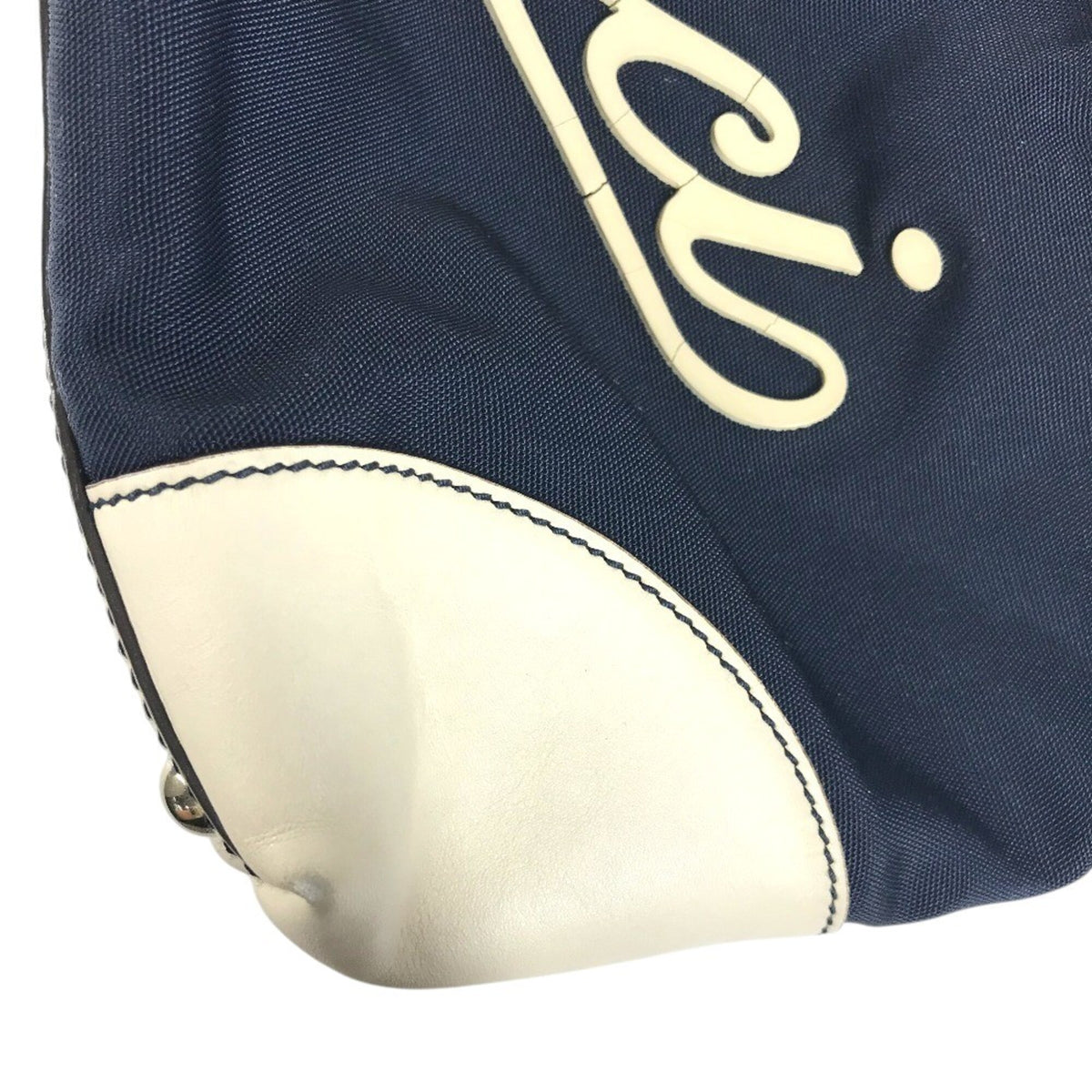 Gucci Gg Canvas Navy White Leather Canvas Handbag Shoulder Bag Tote Bag (Pre-Owned)