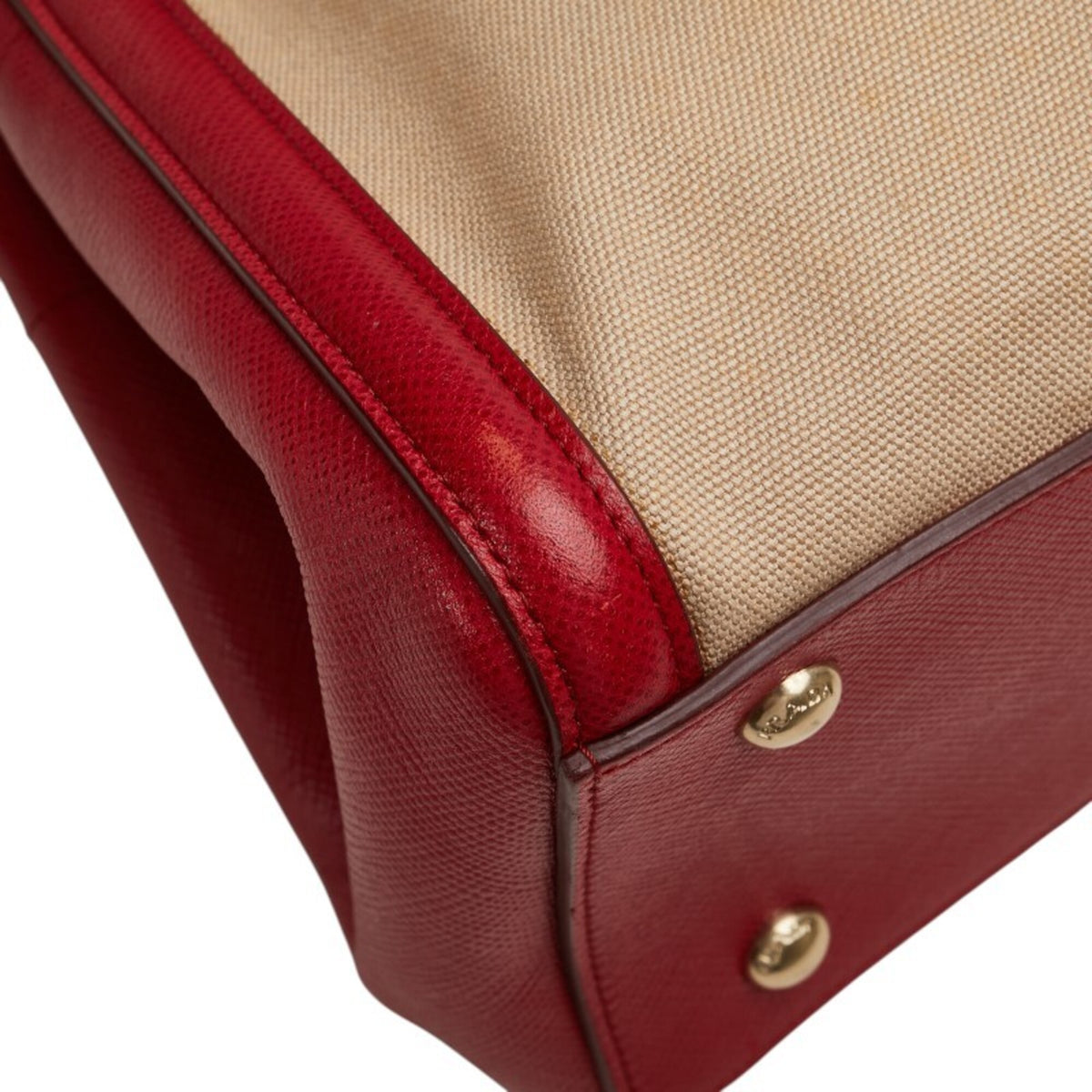 Prada Beige Red Color Canvas Leather Handbag Shoulder Bag (Pre-Owned)
