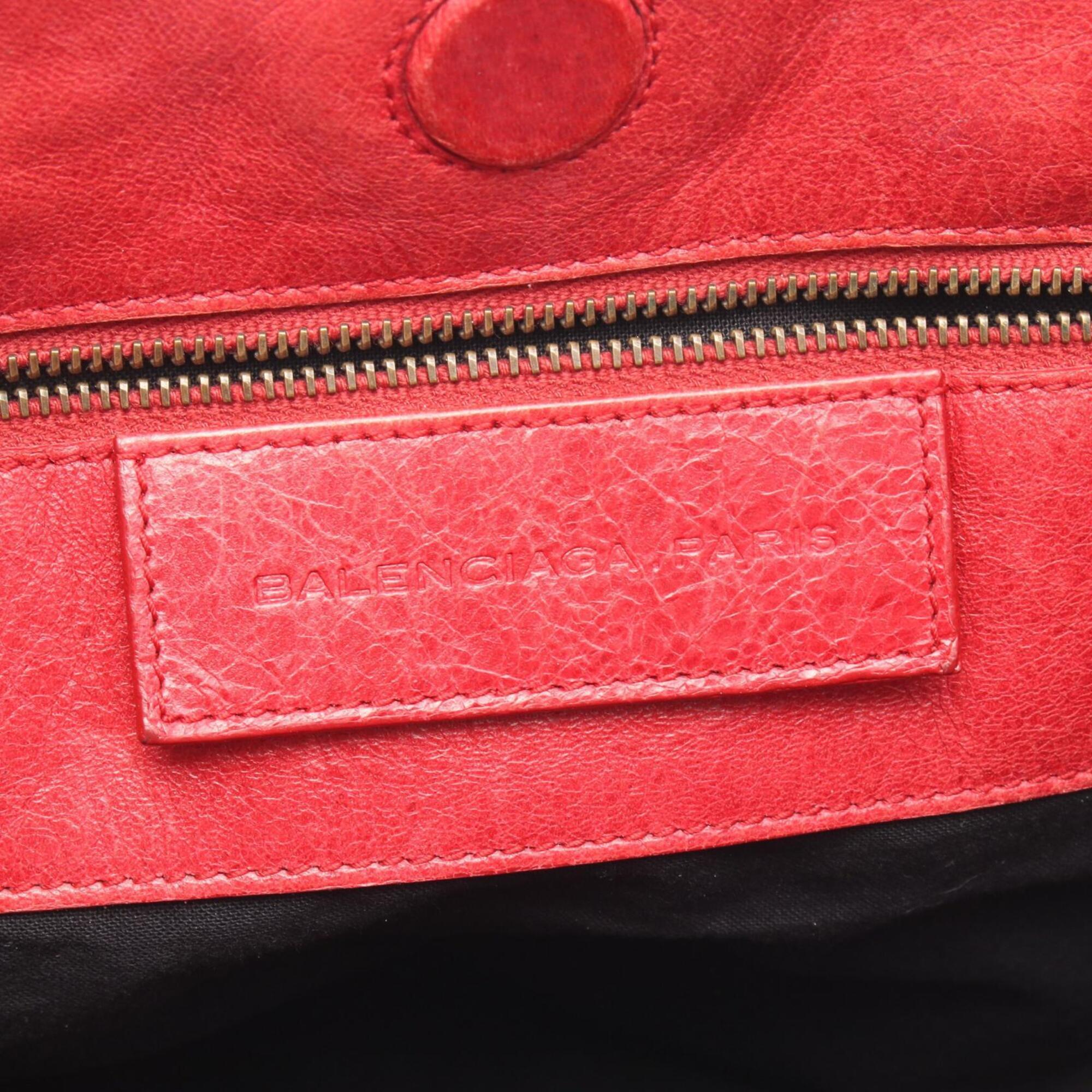 Balenciaga Red Color Leather Handbag Tote Bag (Pre-Owned)
