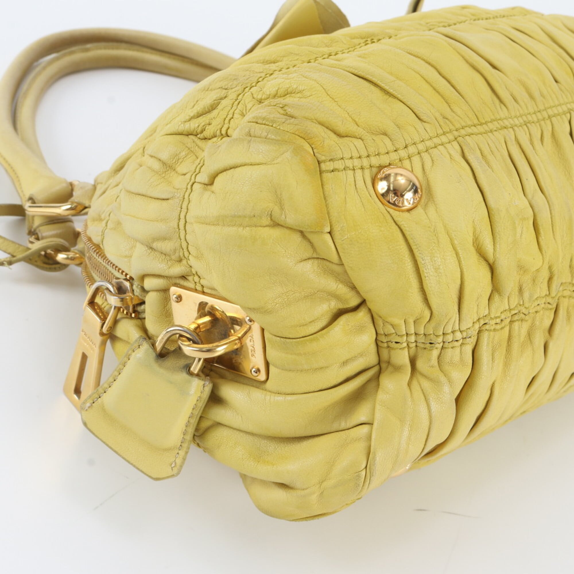 Prada Yellow Leather Handbag Shoulder Bag Tote Bag (Pre-Owned)