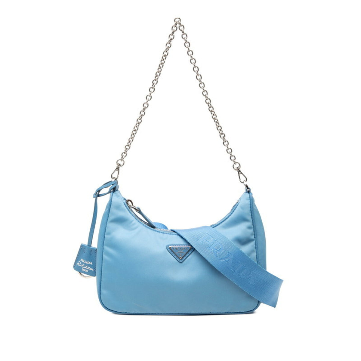 Prada Blue Nylon Leather Handbag Shoulder Bag (Pre-Owned)
